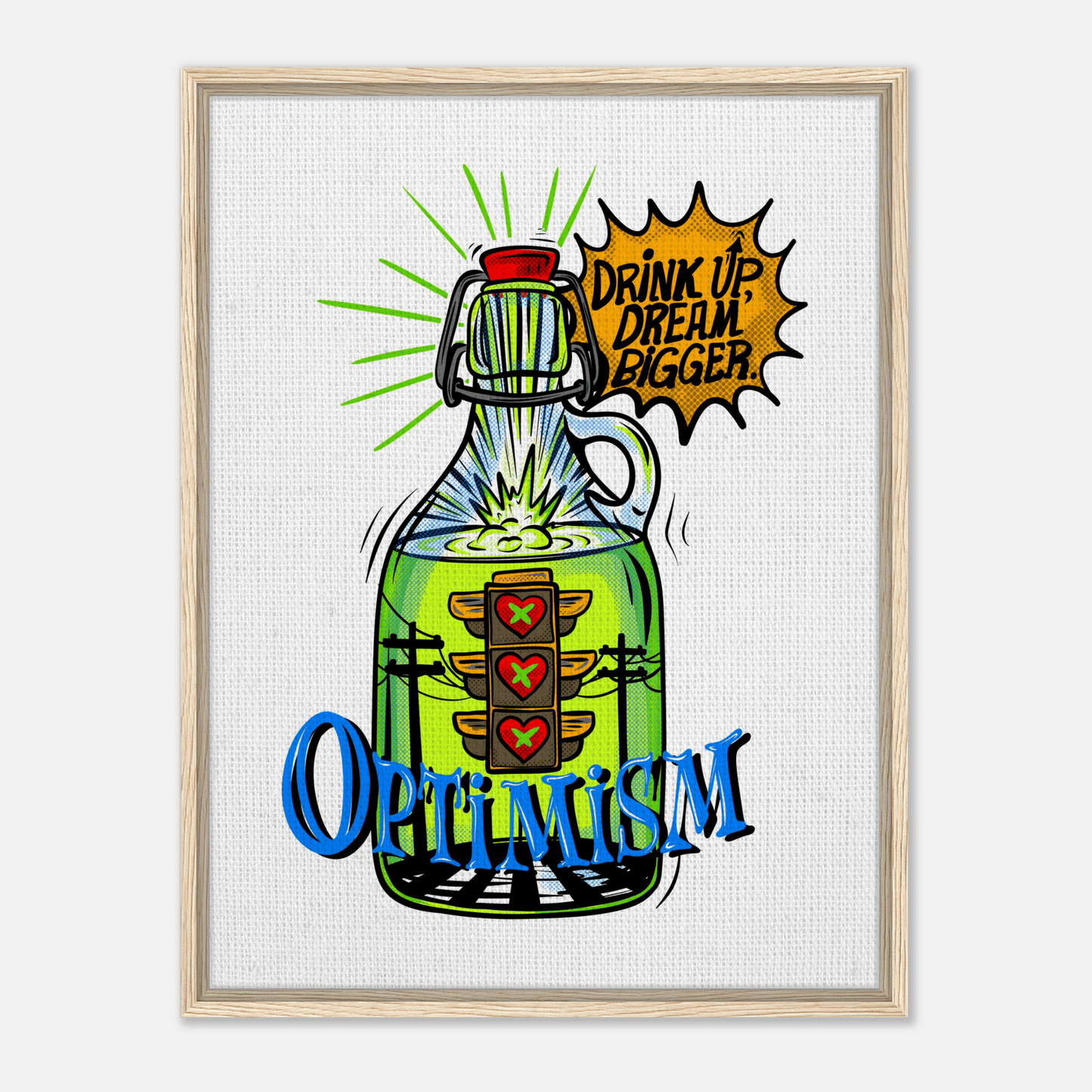 Optimism Energy - Drink Up, Dream Bigger Pop Art Bottle Wall Art - Urban Muse & Sultry Hues