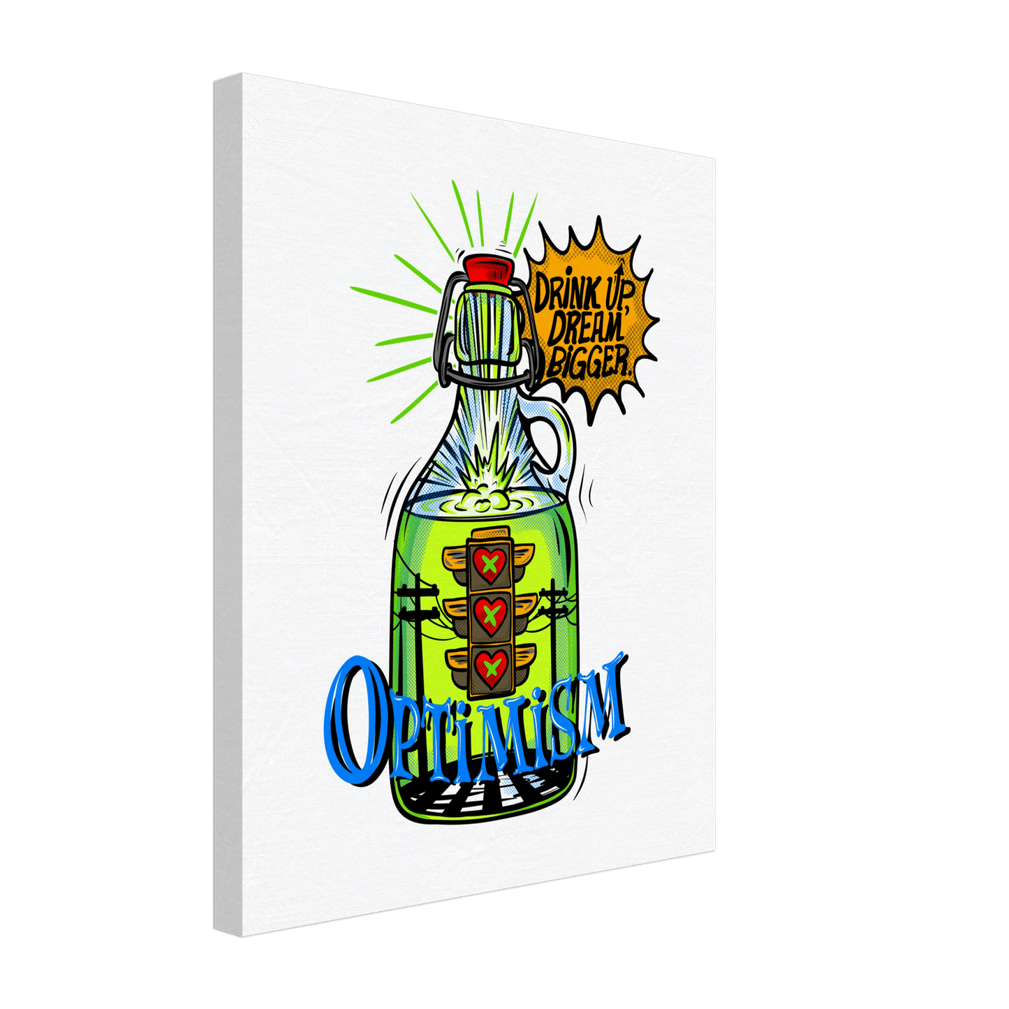 Optimism Energy - Drink Up, Dream Bigger Pop Art Bottle Wall Art - Urban Muse & Sultry Hues
