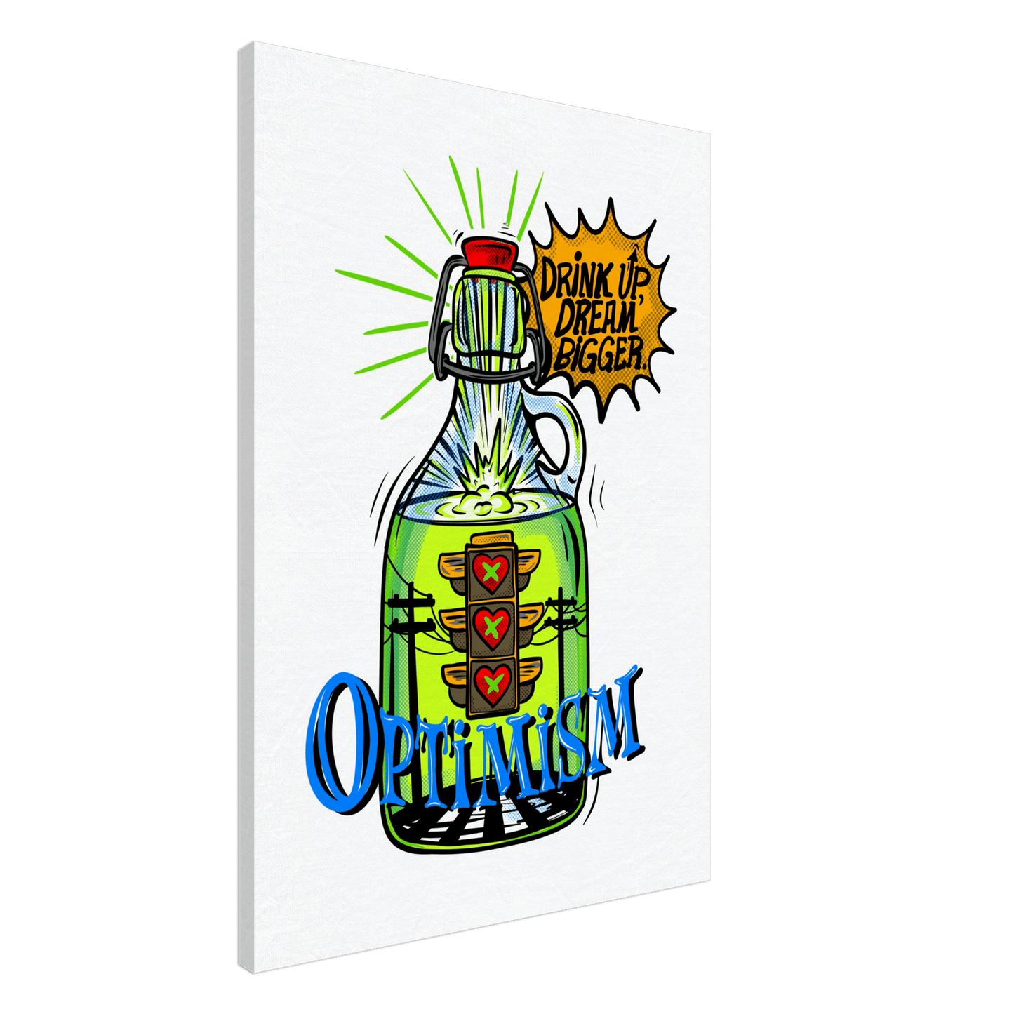 Optimism Energy - Drink Up, Dream Bigger Pop Art Bottle Wall Art - Urban Muse & Sultry Hues