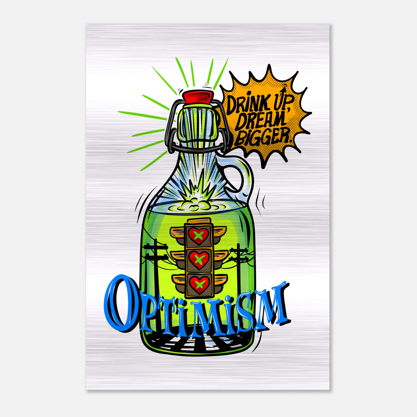 Optimism Energy - Drink Up, Dream Bigger Pop Art Bottle Wall Art - Urban Muse & Sultry Hues
