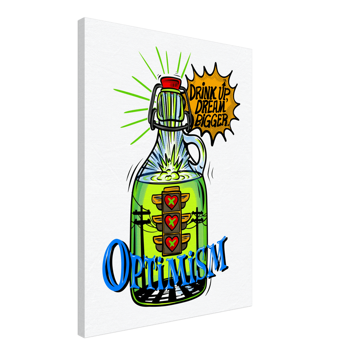 Optimism Energy - Drink Up, Dream Bigger Pop Art Bottle Wall Art - Urban Muse & Sultry Hues