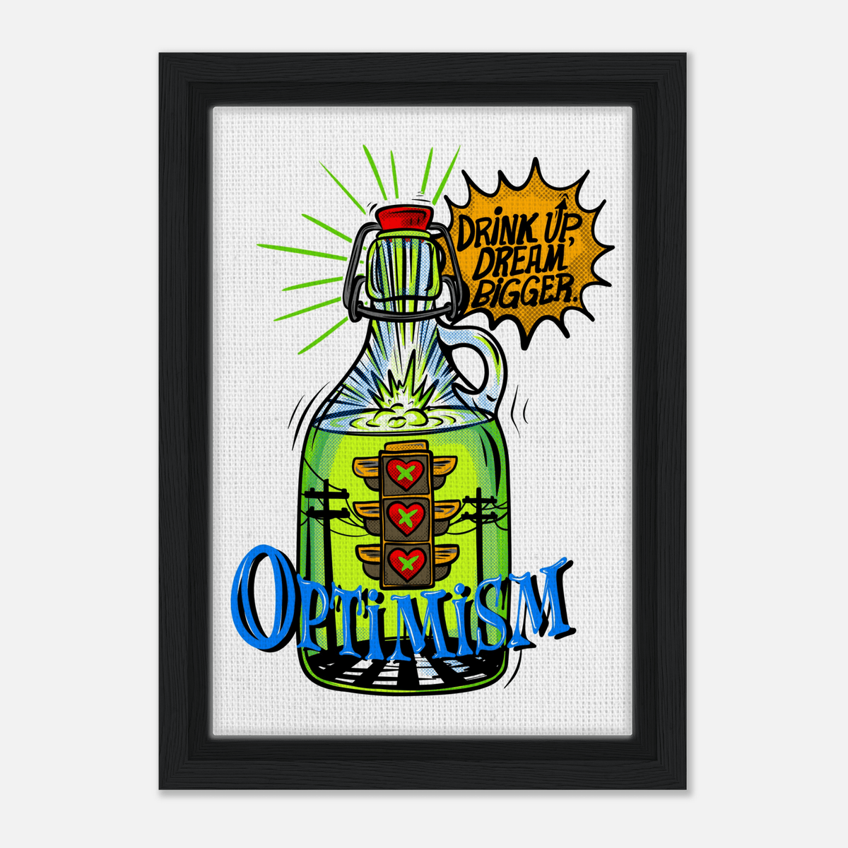 Optimism Energy - Drink Up, Dream Bigger Pop Art Bottle Wall Art - Urban Muse & Sultry Hues