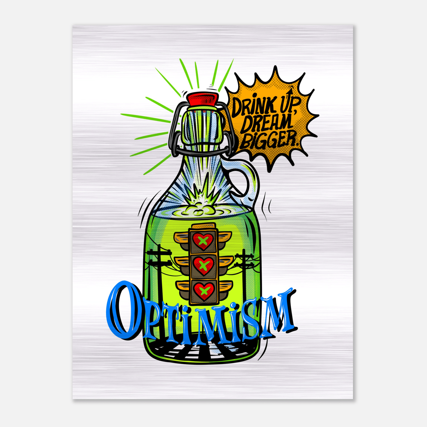 Optimism Energy - Drink Up, Dream Bigger Pop Art Bottle Wall Art - Urban Muse & Sultry Hues