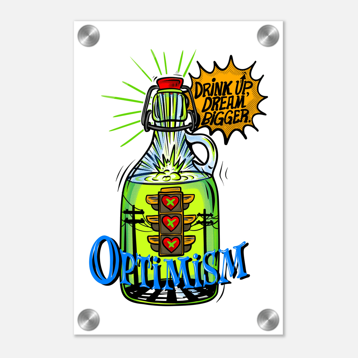 Optimism Energy - Drink Up, Dream Bigger Pop Art Bottle Wall Art - Urban Muse & Sultry Hues
