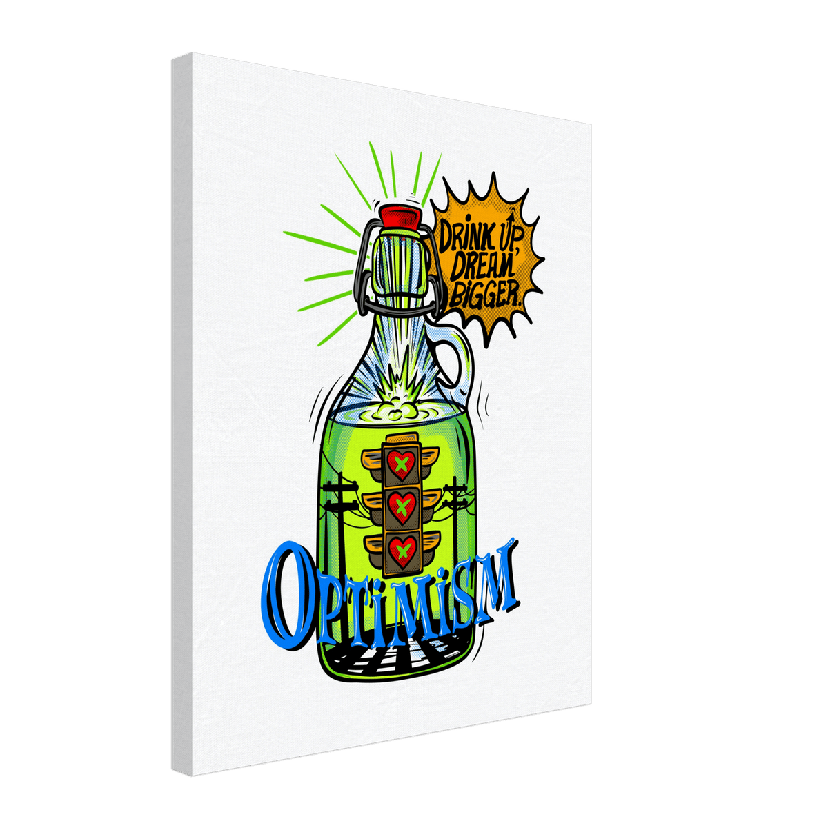 Optimism Energy - Drink Up, Dream Bigger Pop Art Bottle Wall Art - Urban Muse & Sultry Hues
