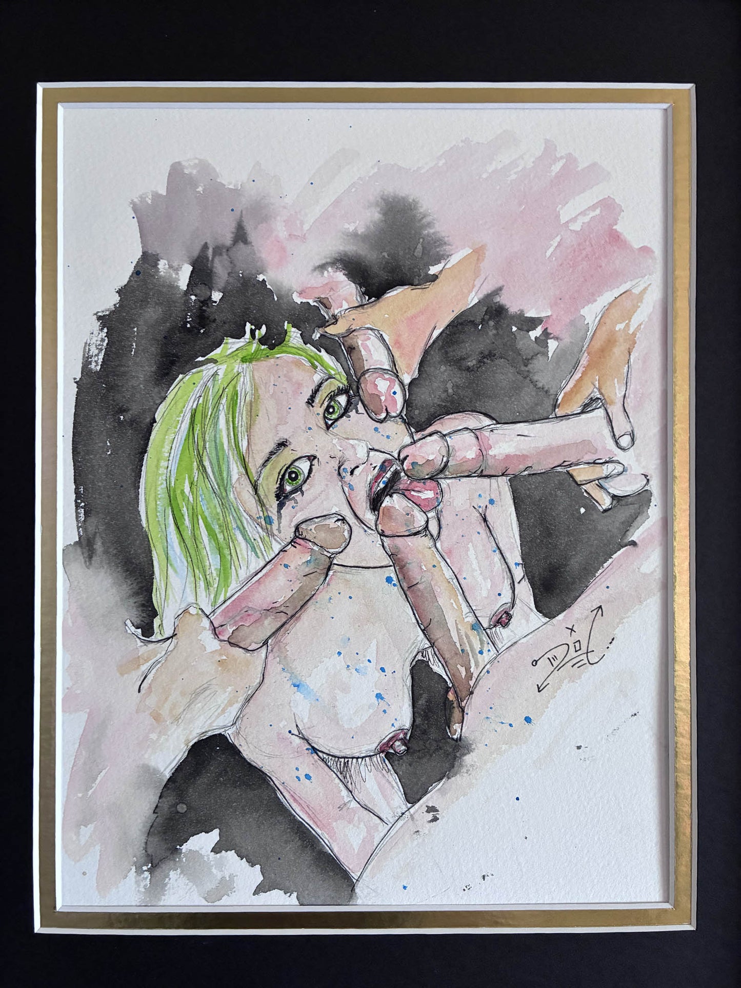 Party of Five Watercolor Painting – Erotic Gangbang Scene 8.5x11” - Urban Muse & Sultry Hues