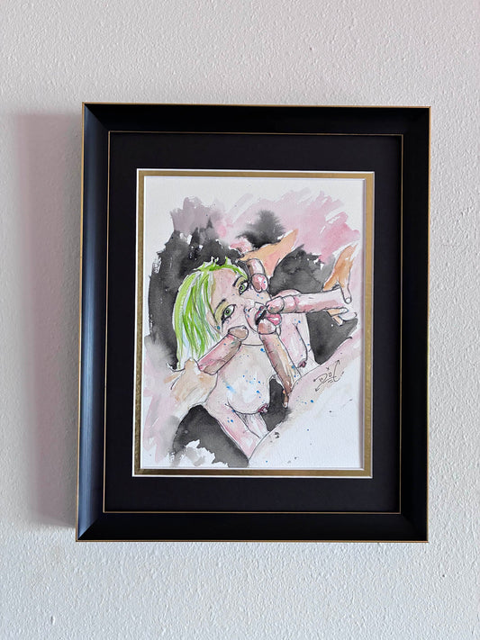 Party of Five Watercolor Painting – Erotic Gangbang Scene 8.5x11” - Urban Muse & Sultry Hues