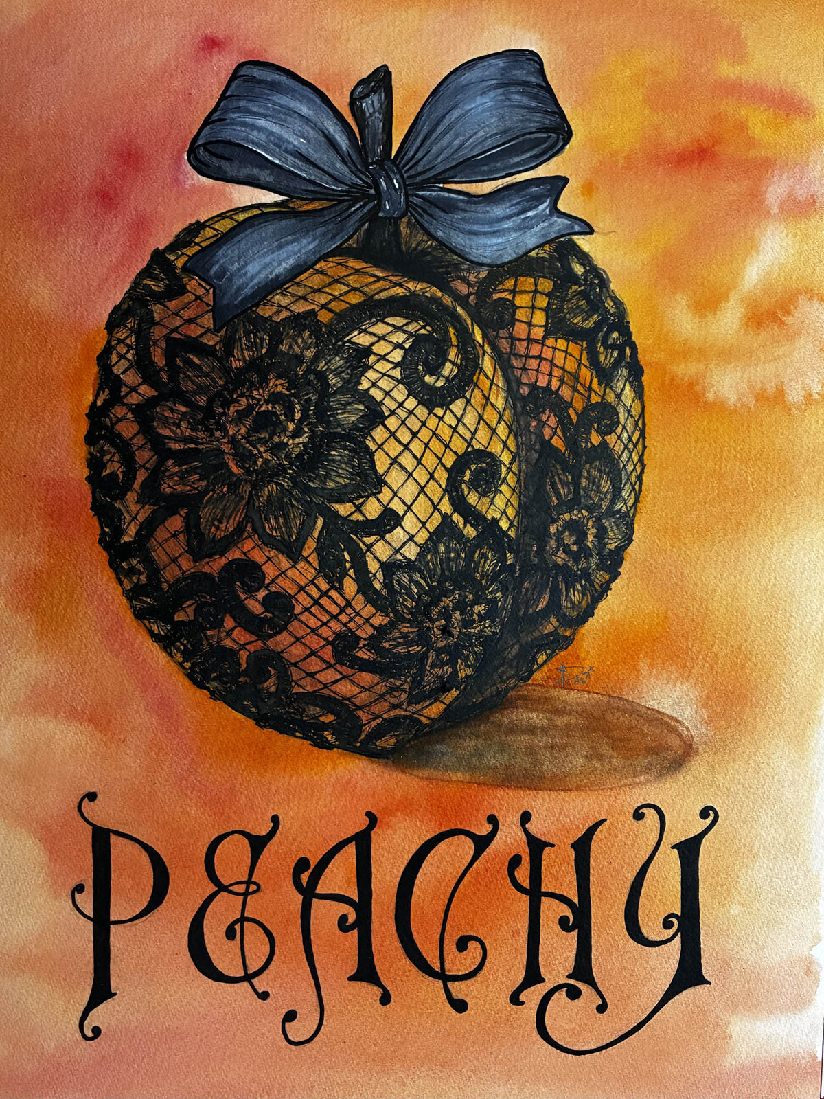 Peachy Lace Peach Watercolor & Ink Painting – 11x14 - Urban Muse & Sultry Hues