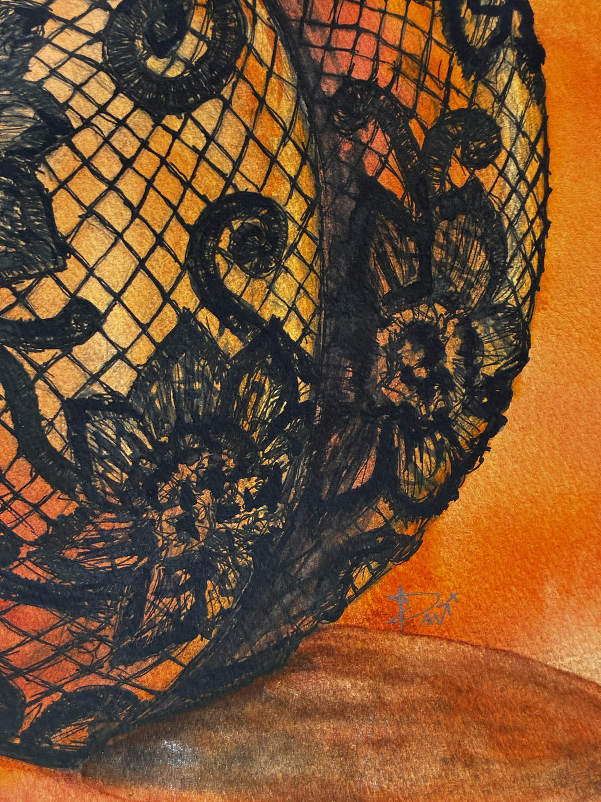 Peachy Lace Peach Watercolor & Ink Painting – 11x14 - Urban Muse & Sultry Hues