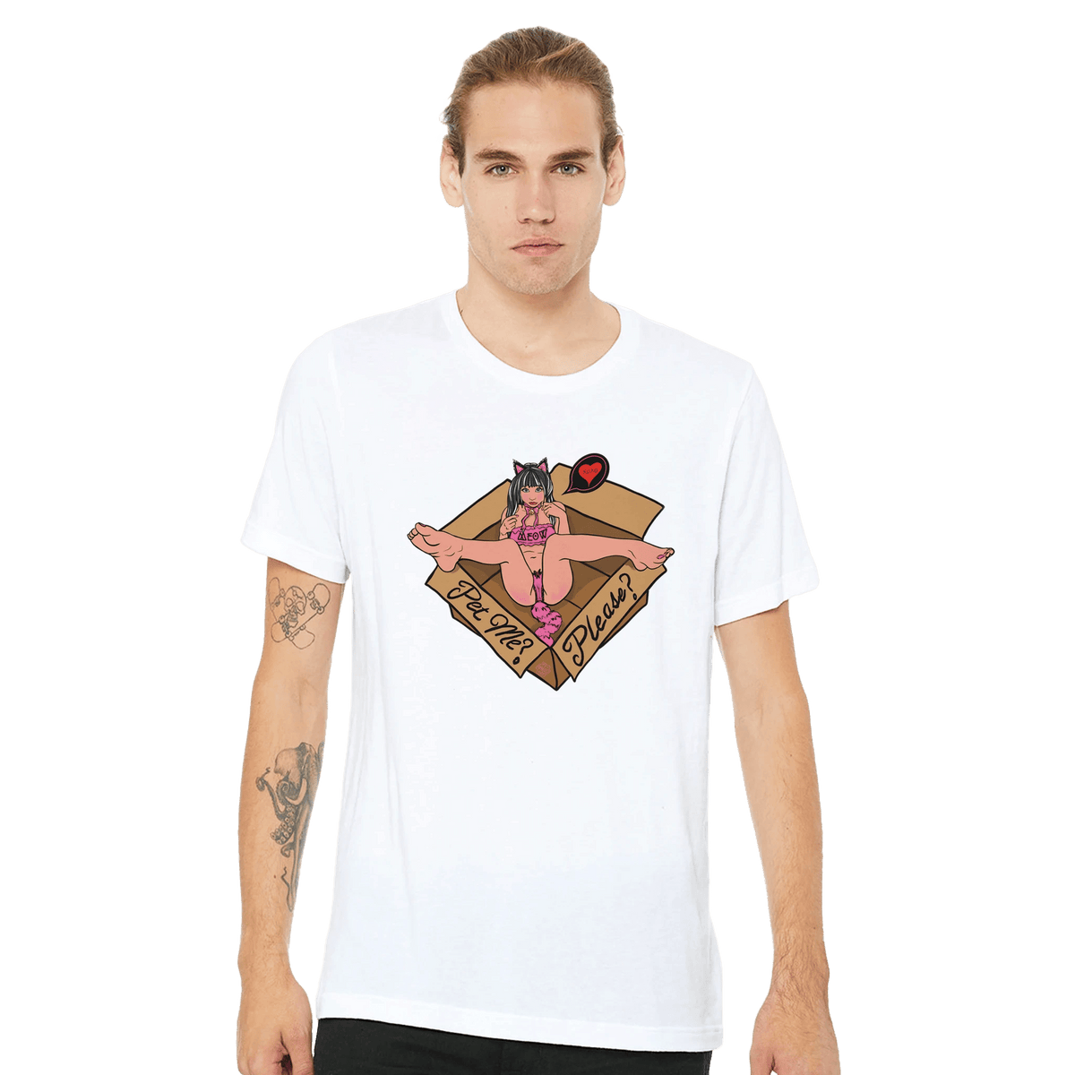 Pet Me Please? Kawaii Cat Girl Tee – Bella + Canvas 3001 - Urban Muse & Sultry Hues