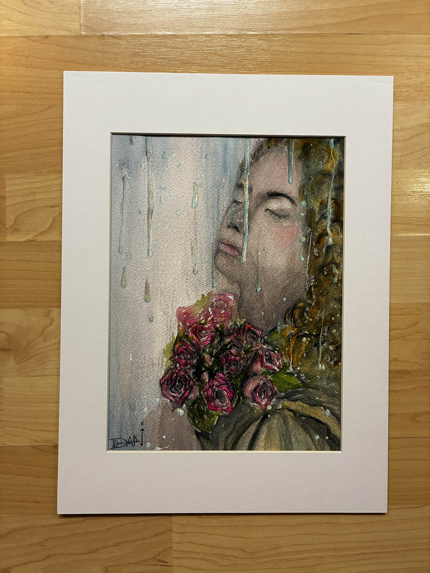Pink Roses in the Rain – Dreamy Watercolor Inspired by Da Vinci – 9x12” - Urban Muse & Sultry Hues