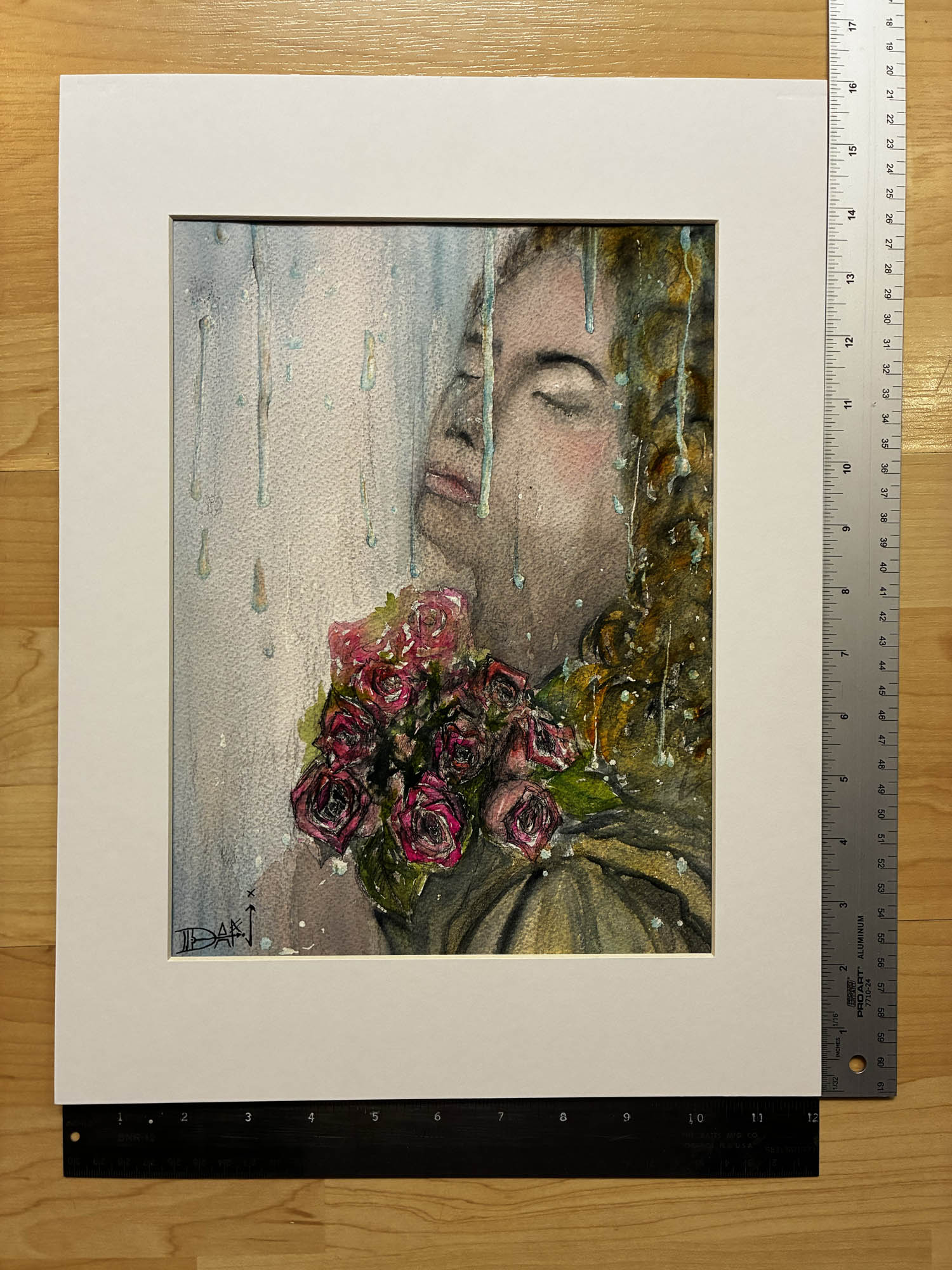 Pink Roses in the Rain – Dreamy Watercolor Inspired by Da Vinci – 9x12” - Urban Muse & Sultry Hues