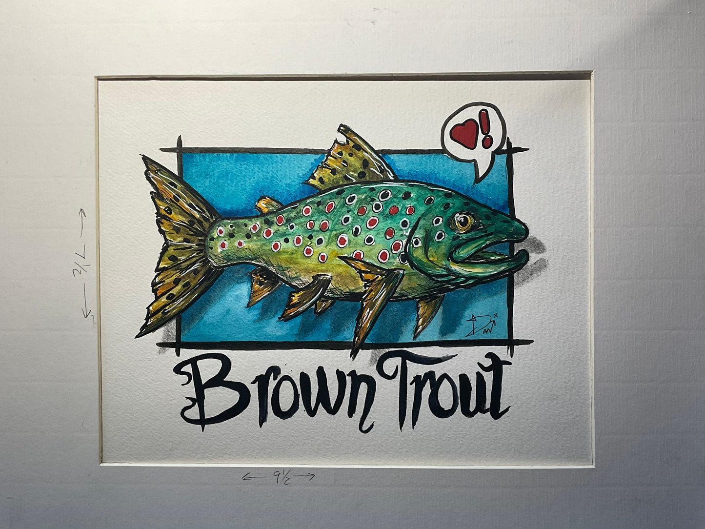 Playful Brown Trout Watercolor Painting with Heart Bubble – 8x10” - Urban Muse & Sultry Hues