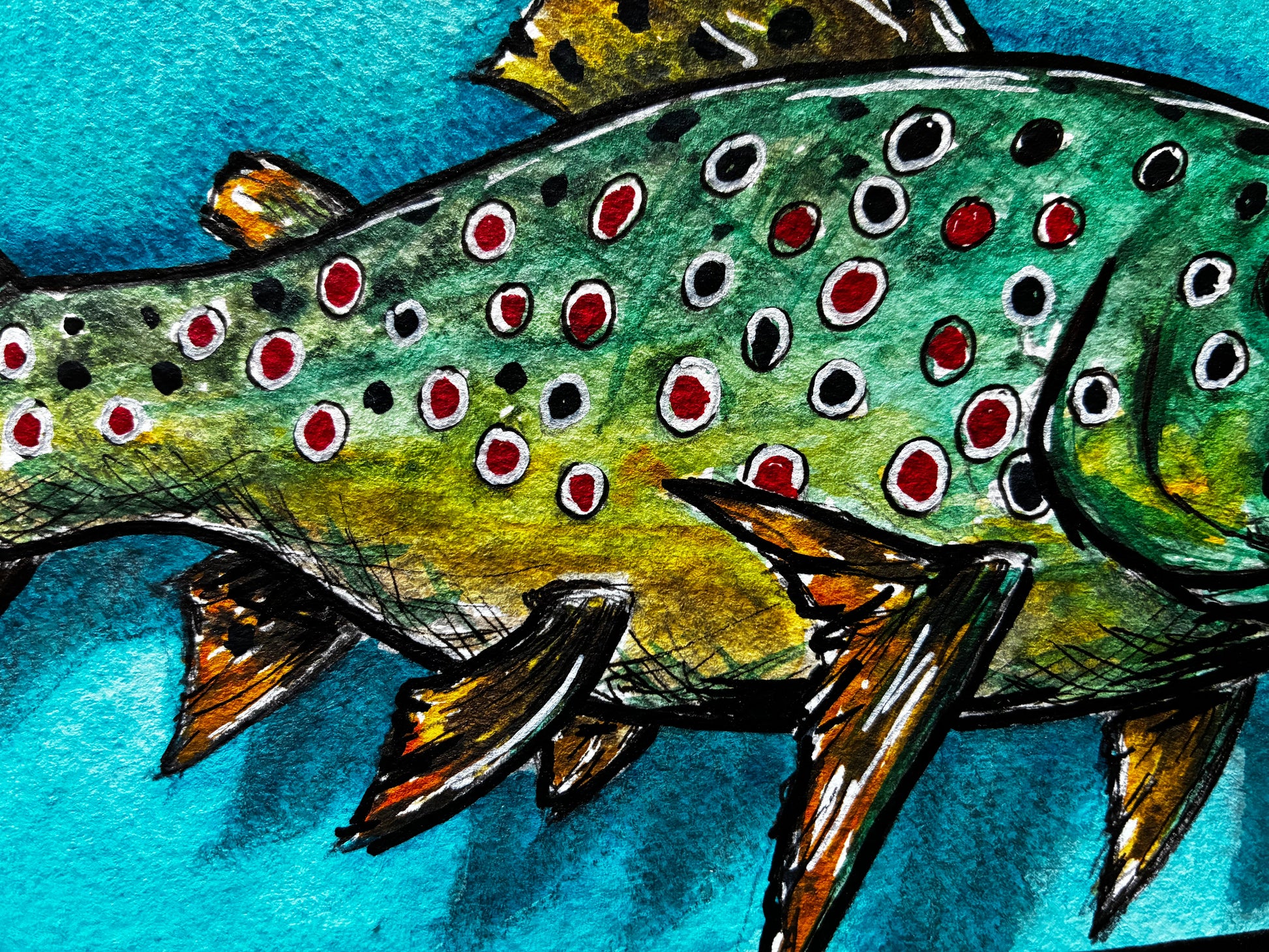 Playful Brown Trout Watercolor Painting with Heart Bubble – 8x10” - Urban Muse & Sultry Hues
