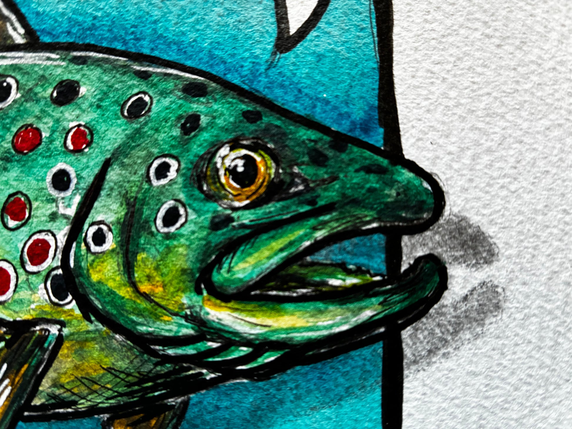 Playful Brown Trout Watercolor Painting with Heart Bubble – 8x10” - Urban Muse & Sultry Hues
