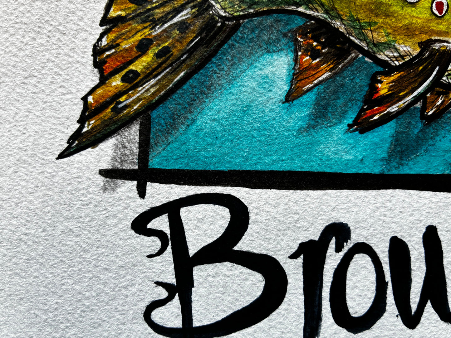 Playful Brown Trout Watercolor Painting with Heart Bubble – 8x10” - Urban Muse & Sultry Hues