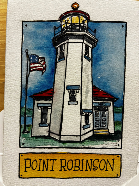 Point Robinson Lighthouse Watercolor Card – 4x6" - Urban Muse & Sultry Hues