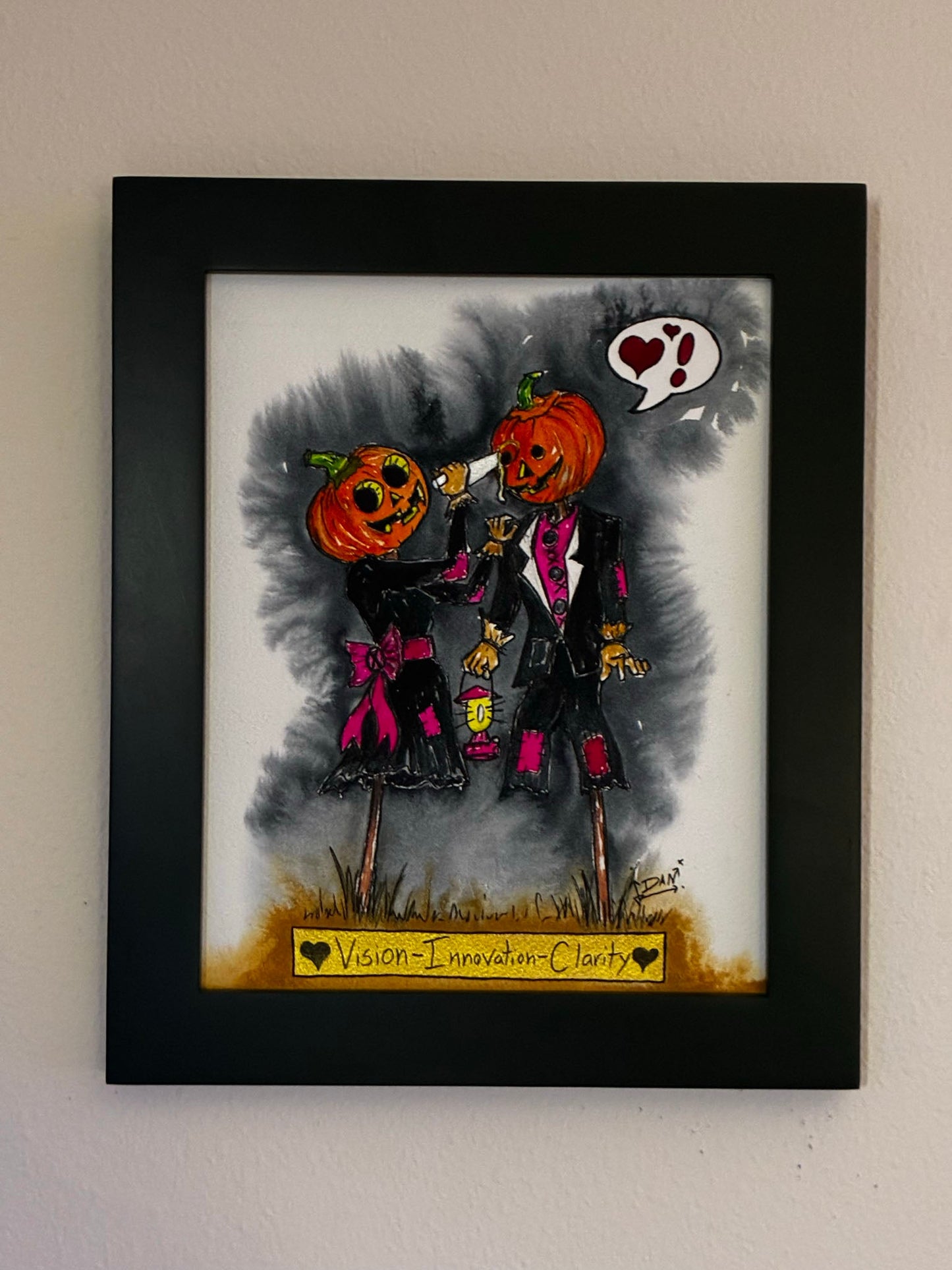 Pumpkin Couple “Vision Innovation Clarity” – Romantic Halloween Watercolor - Urban Muse & Sultry Hues