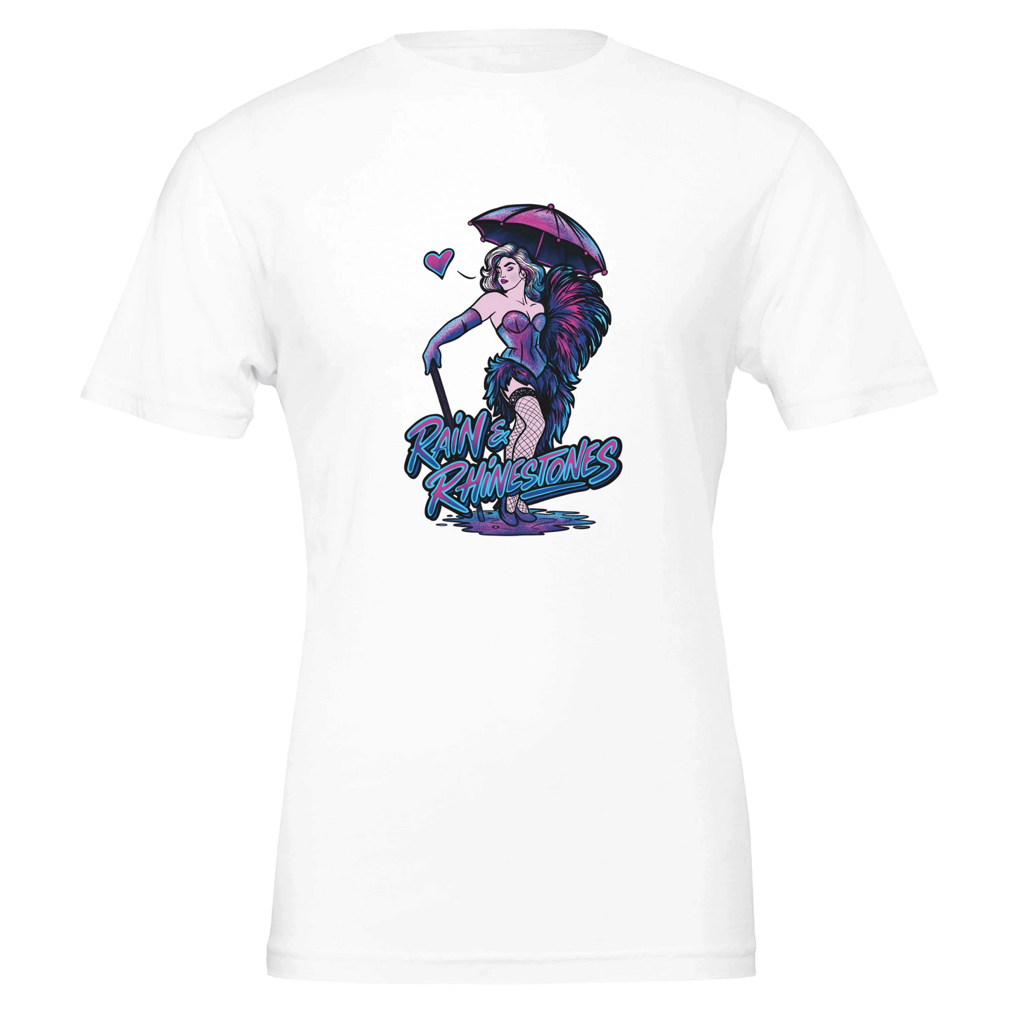 Rain & Rhinestones Burlesque Diva Tee – Neon Pink & Blue – Unisex Bella+Canvas 3001 - Urban Muse & Sultry Hues