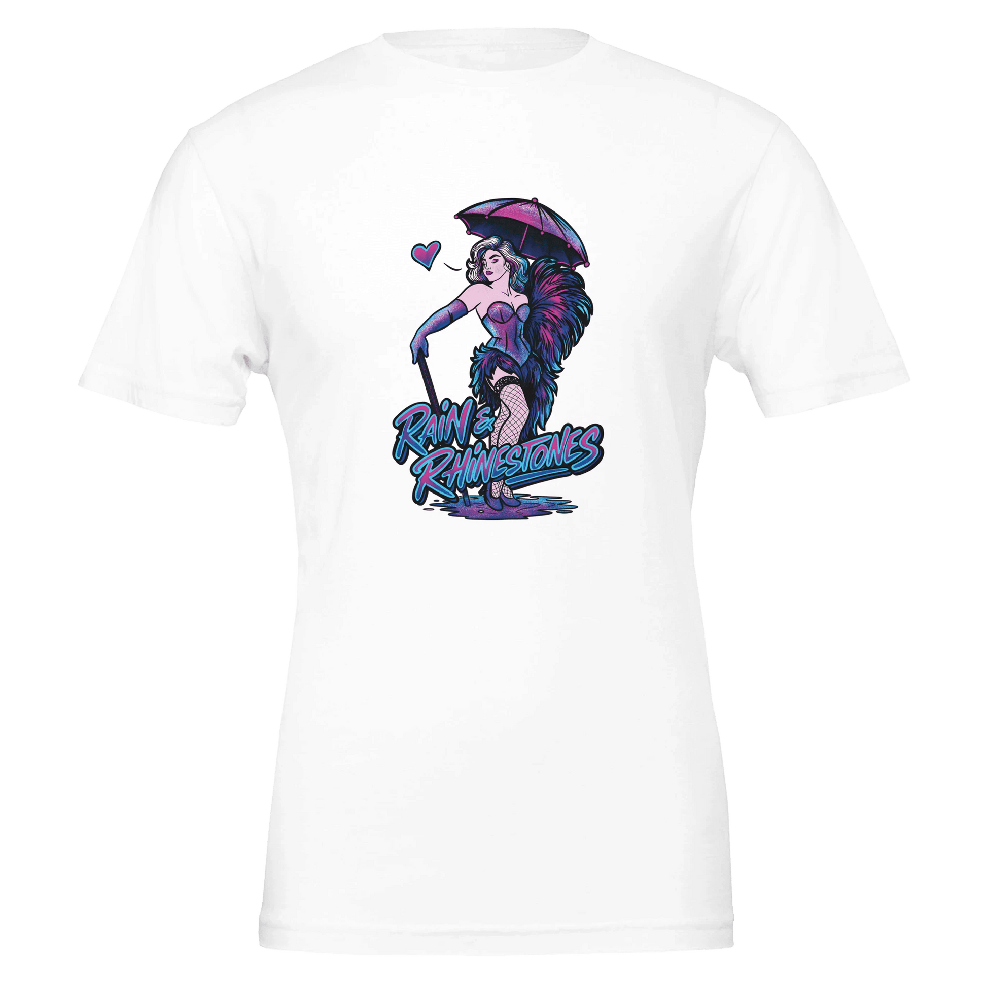 Rain & Rhinestones Burlesque Diva Tee – Neon Pink & Blue – Unisex Bella+Canvas 3001 - Urban Muse & Sultry Hues