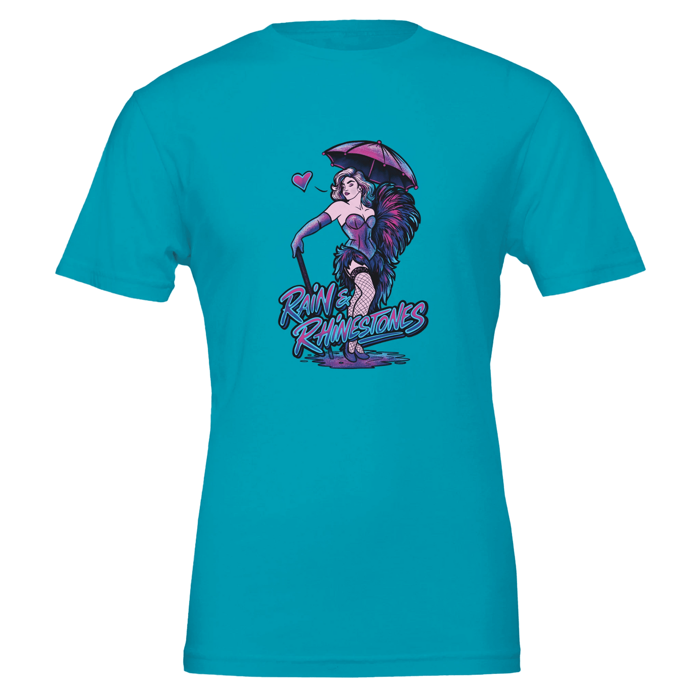 Rain & Rhinestones Burlesque Diva Tee – Neon Pink & Blue – Unisex Bella+Canvas 3001 - Urban Muse & Sultry Hues