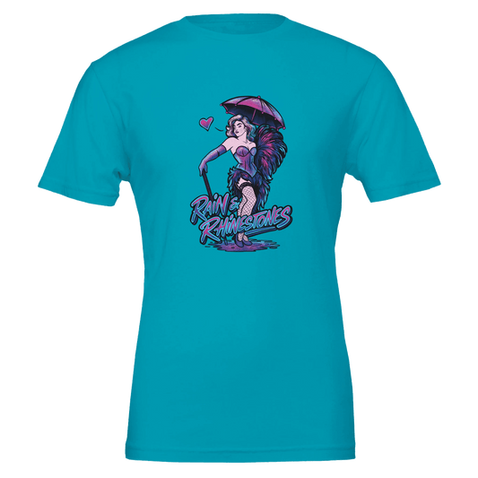 Rain & Rhinestones Burlesque Diva Tee – Neon Pink & Blue – Unisex Bella+Canvas 3001 - Urban Muse & Sultry Hues