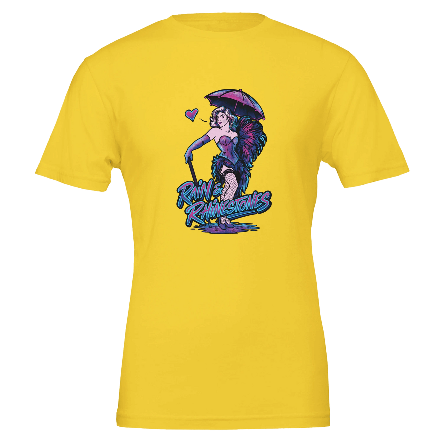 Rain & Rhinestones Burlesque Diva Tee – Neon Pink & Blue – Unisex Bella+Canvas 3001 - Urban Muse & Sultry Hues