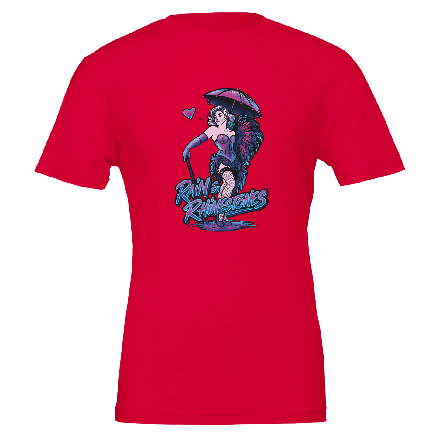 Rain & Rhinestones Burlesque Diva Tee – Neon Pink & Blue – Unisex Bella+Canvas 3001 - Urban Muse & Sultry Hues