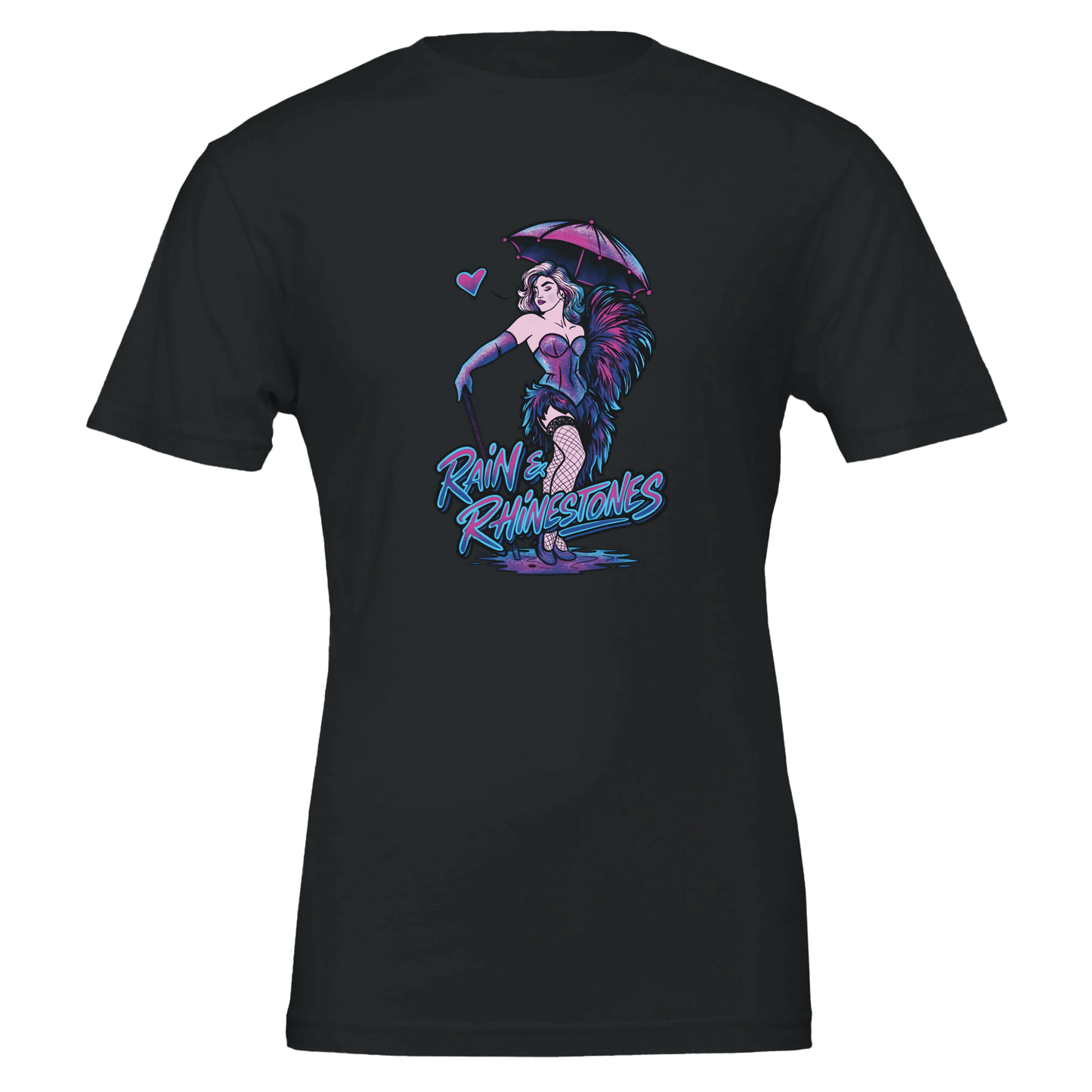 Rain & Rhinestones Burlesque Diva Tee – Neon Pink & Blue – Unisex Bella+Canvas 3001 - Urban Muse & Sultry Hues