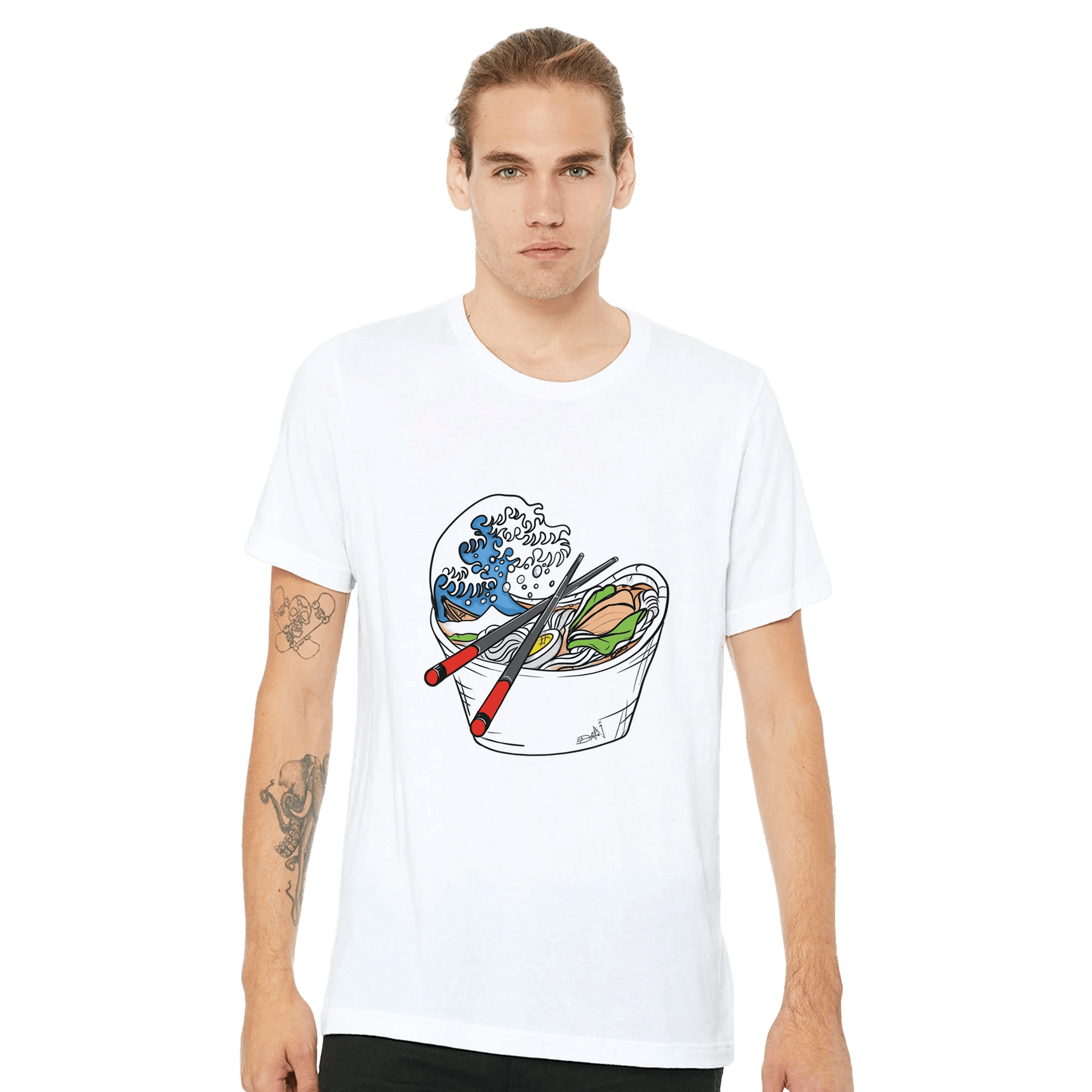 Ramen Wave Takeout Tee – Great Wave & Chopsticks – Unisex Bella+Canvas 3001 - Urban Muse & Sultry Hues