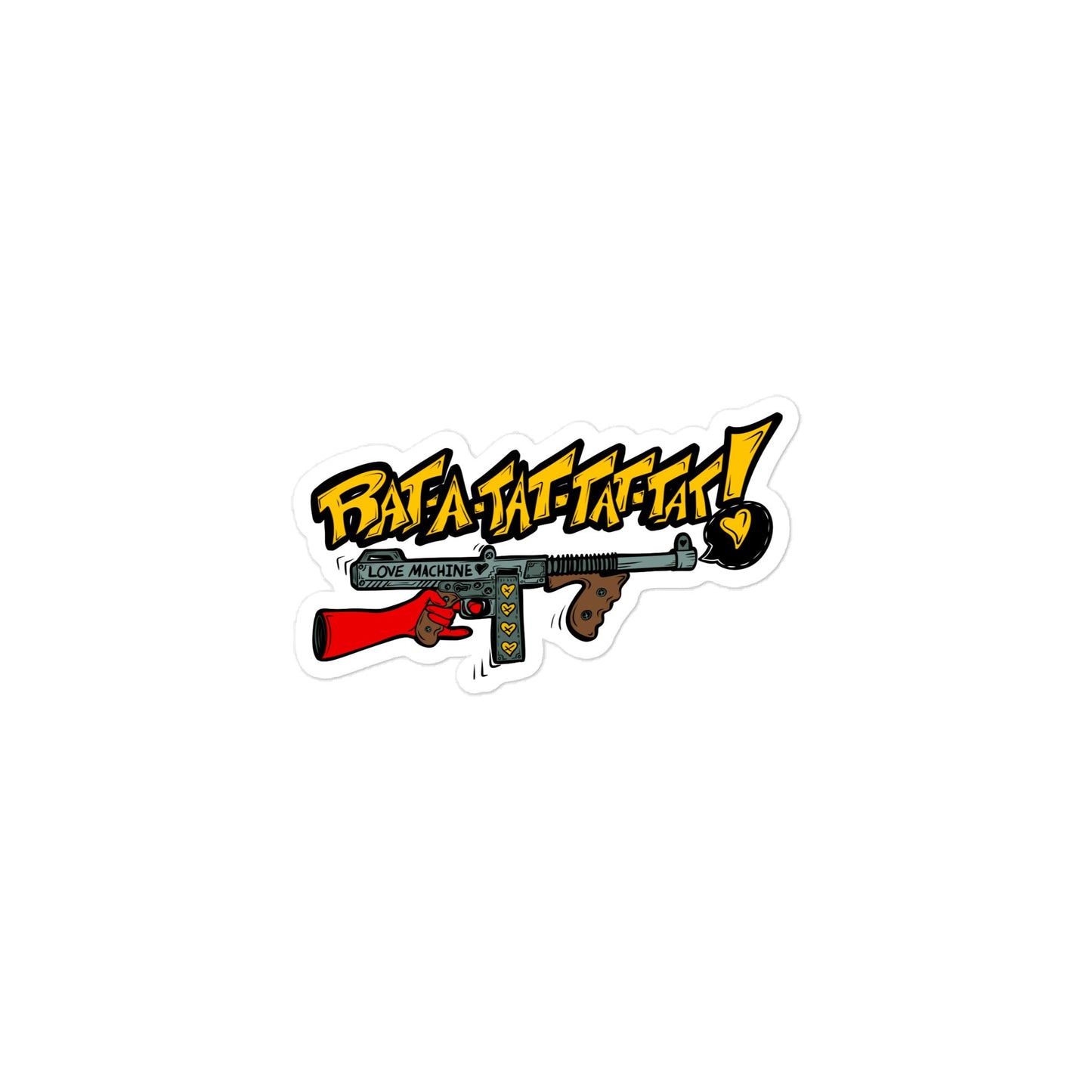 Rat - a - Tat - Tat Pop Art Love Machine Tommy Gun Die - cut stickers - Urban Muse & Sultry Hues