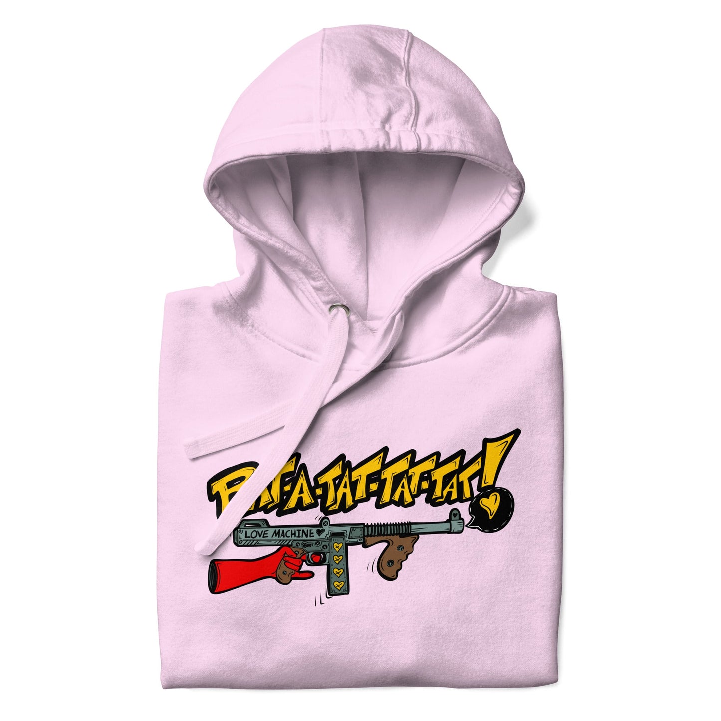 Rat - A - Tat - Tat Pop Art Love Machine Tommy Gun Unisex Hoodie - Urban Muse & Sultry Hues