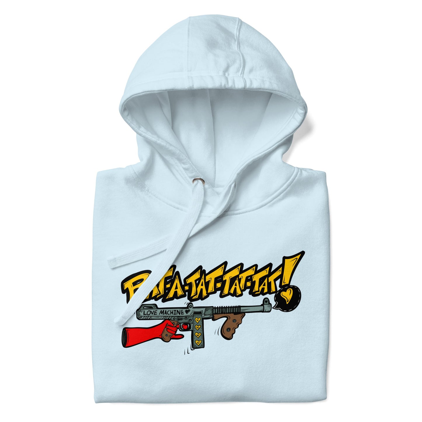 Rat - A - Tat - Tat Pop Art Love Machine Tommy Gun Unisex Hoodie - Urban Muse & Sultry Hues