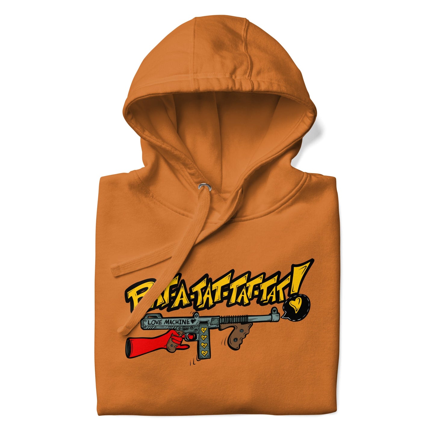 Rat - A - Tat - Tat Pop Art Love Machine Tommy Gun Unisex Hoodie - Urban Muse & Sultry Hues