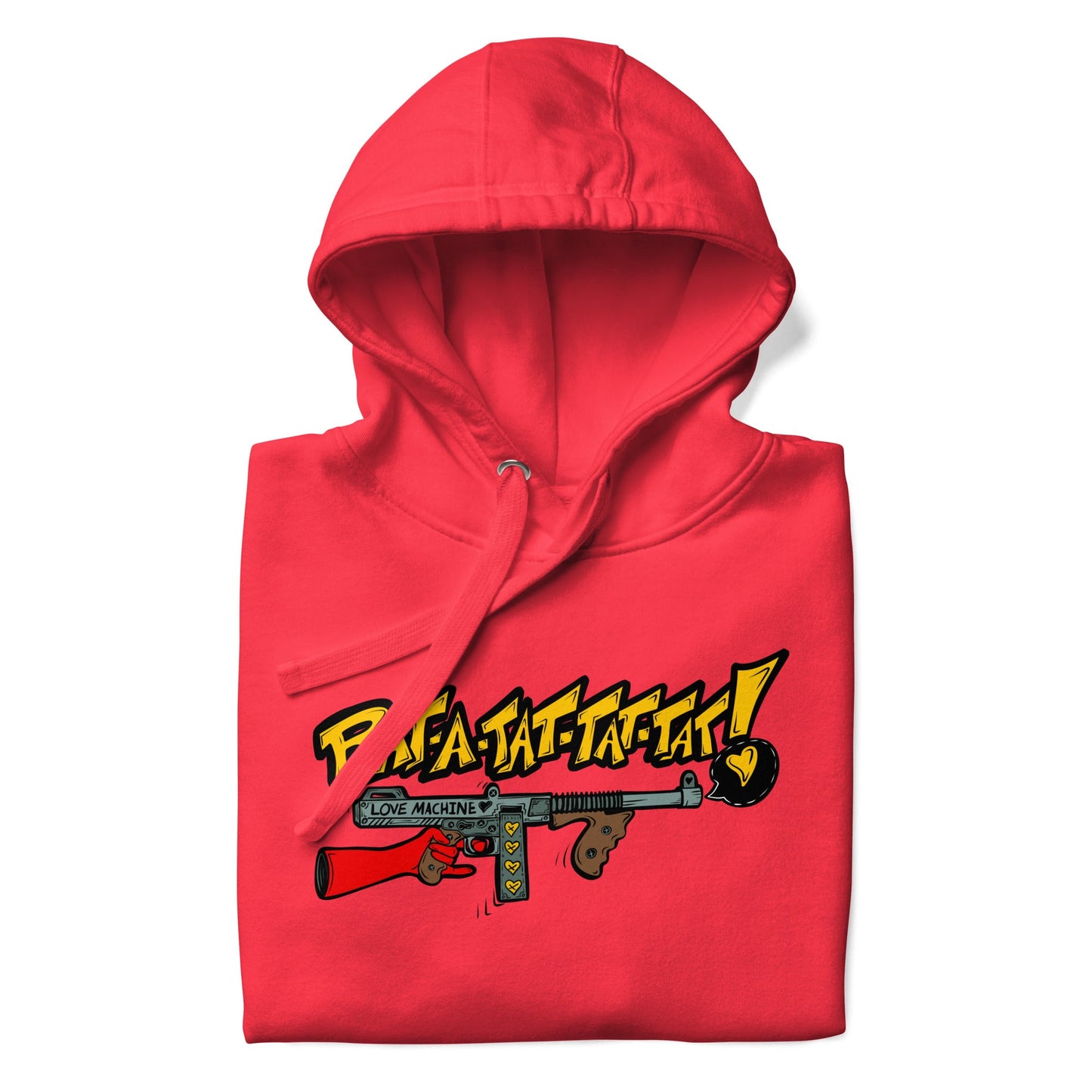 Rat-A-Tat-Tat Pop Art Love Machine Tommy Gun Unisex Hoodie - Urban Muse & Sultry Hues