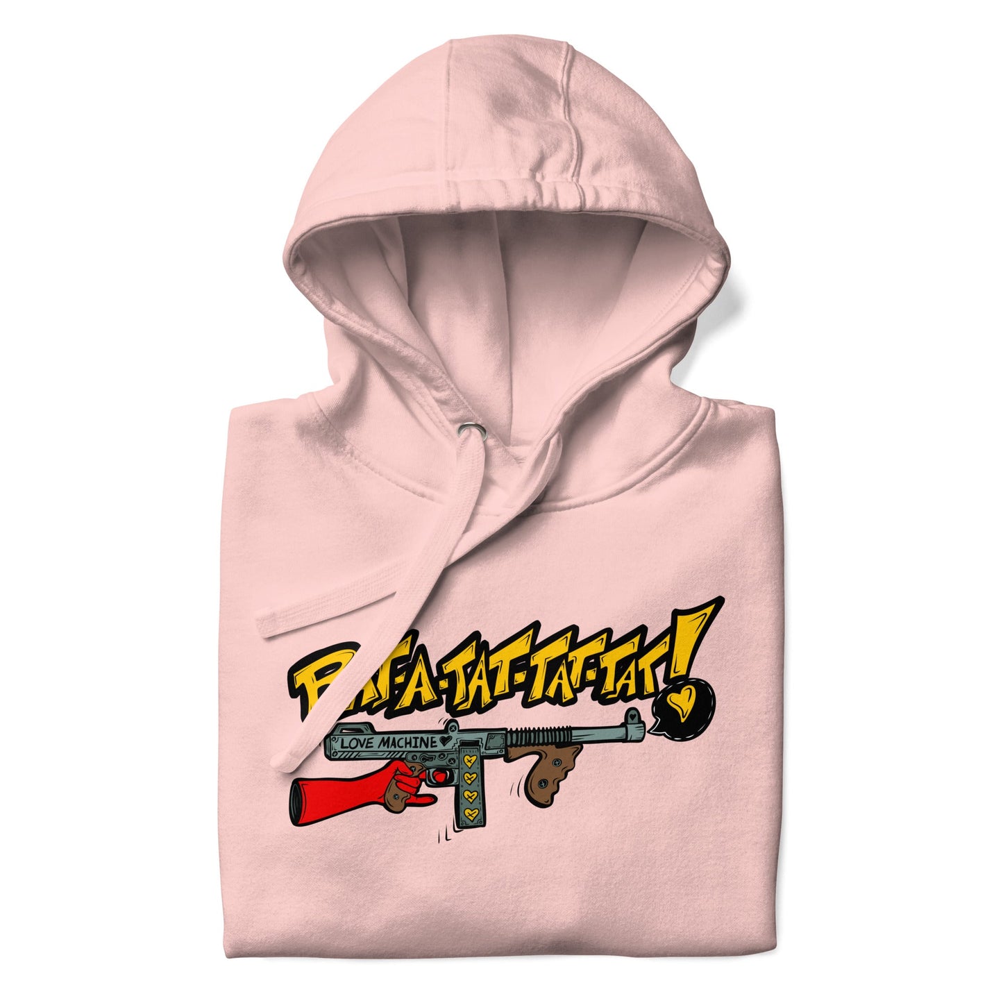 Rat - A - Tat - Tat Pop Art Love Machine Tommy Gun Unisex Hoodie - Urban Muse & Sultry Hues