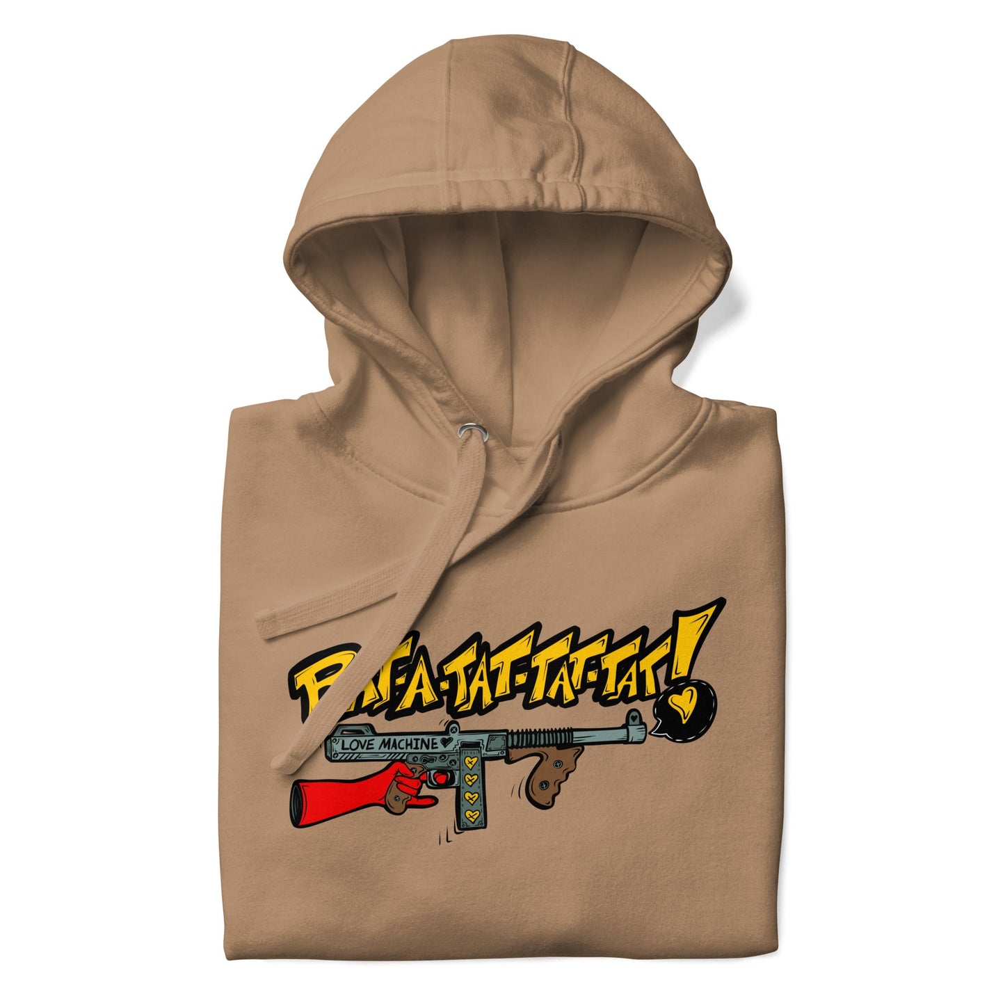 Rat - A - Tat - Tat Pop Art Love Machine Tommy Gun Unisex Hoodie - Urban Muse & Sultry Hues