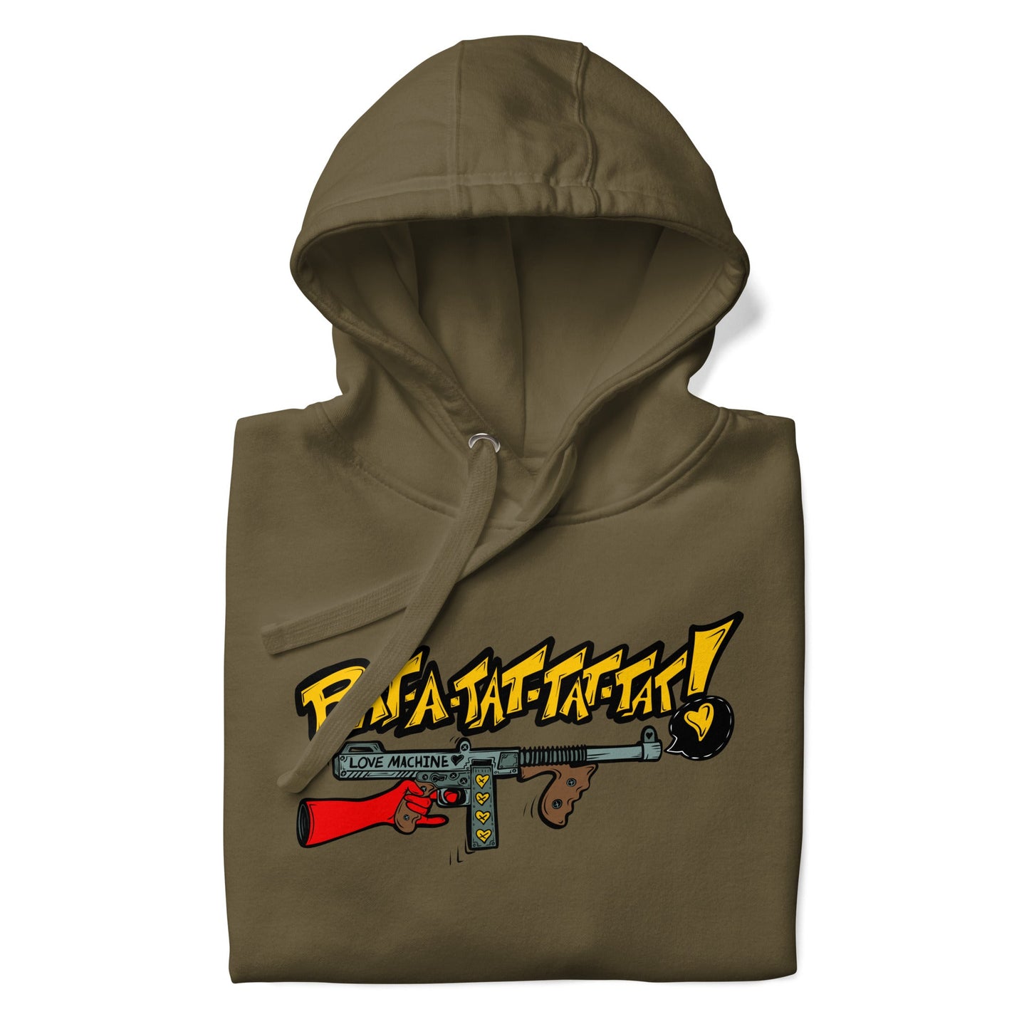 Rat-A-Tat-Tat Pop Art Love Machine Tommy Gun Unisex Hoodie - Urban Muse & Sultry Hues