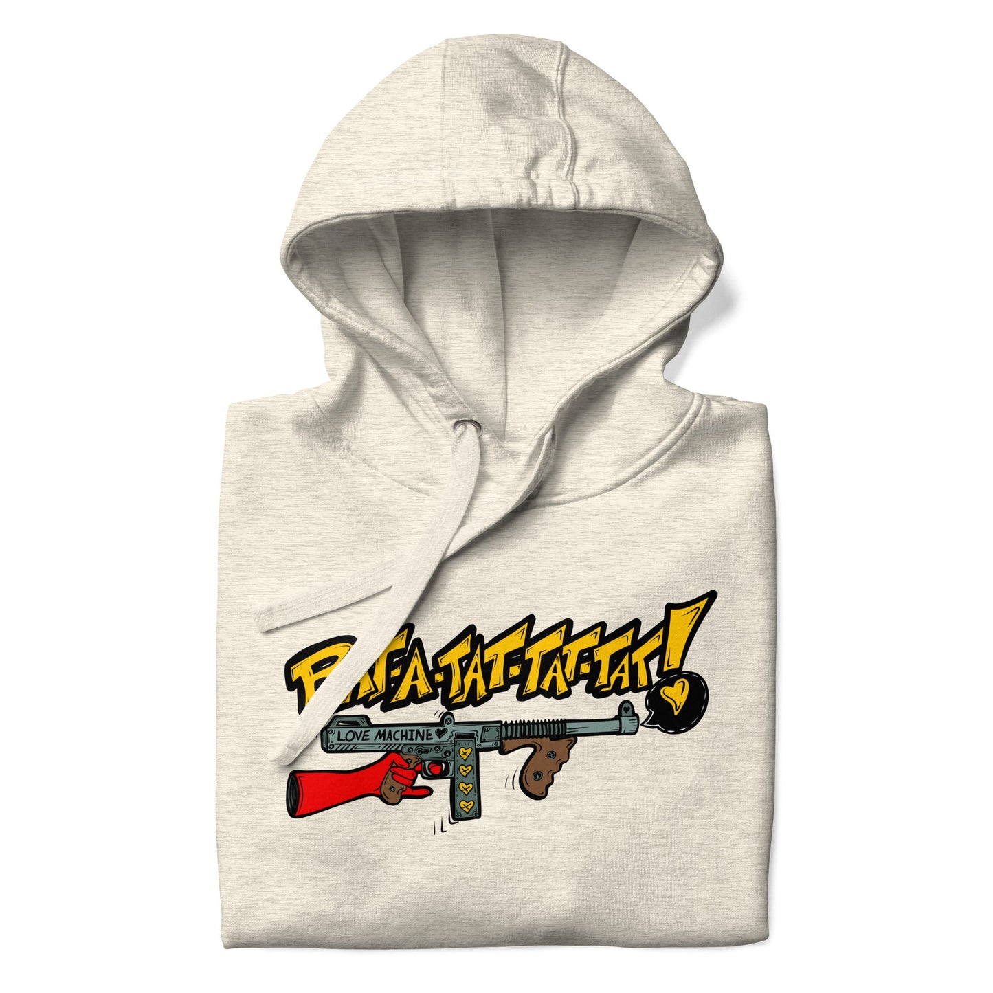 Rat - A - Tat - Tat Pop Art Love Machine Tommy Gun Unisex Hoodie - Urban Muse & Sultry Hues
