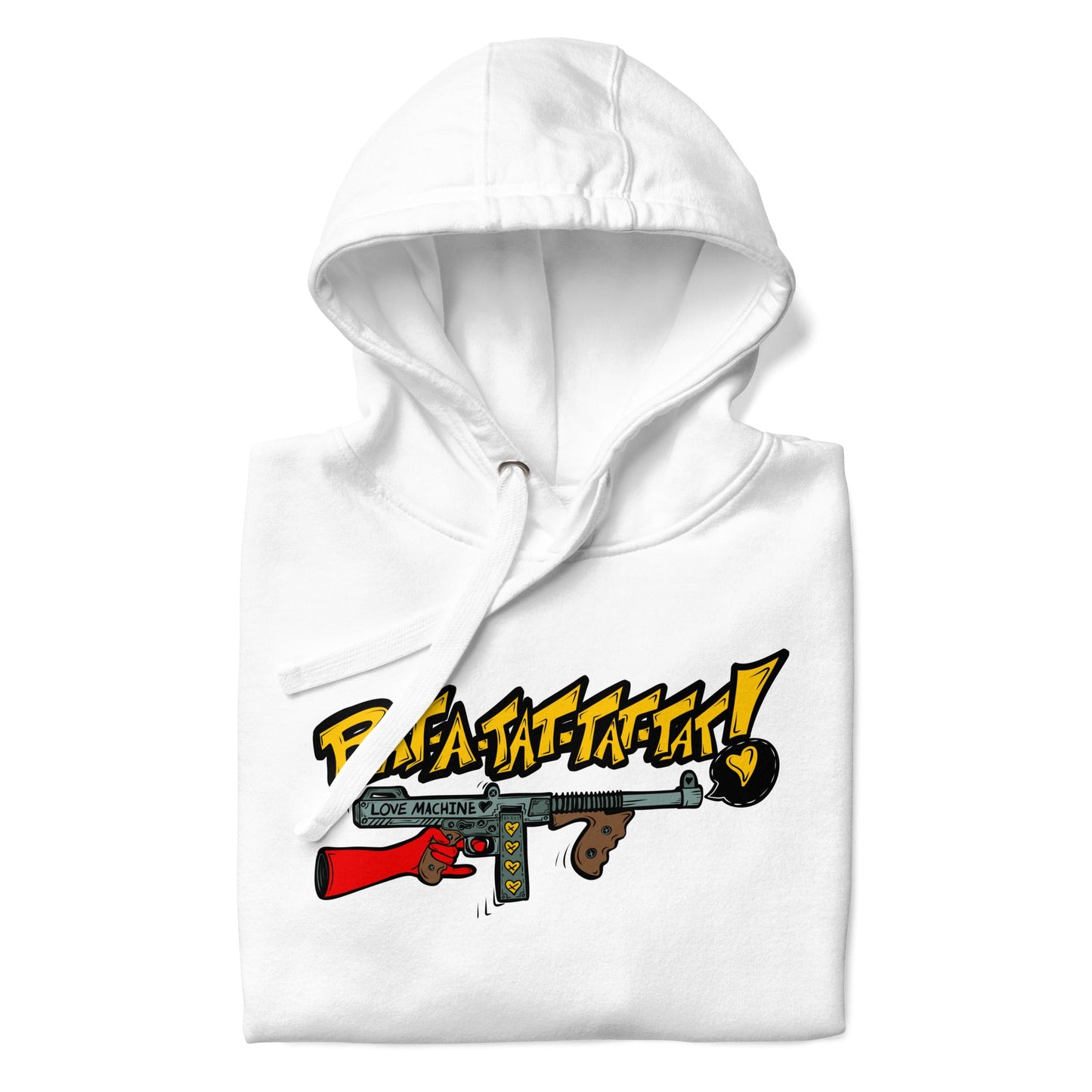 Rat-A-Tat-Tat Pop Art Love Machine Tommy Gun Unisex Hoodie - Urban Muse & Sultry Hues
