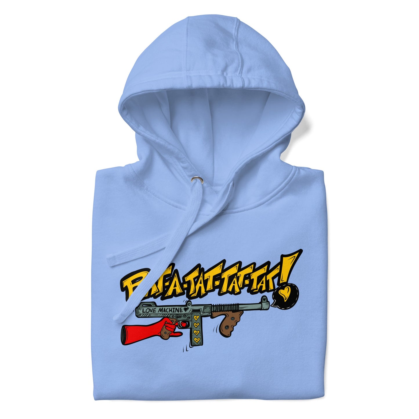 Rat - A - Tat - Tat Pop Art Love Machine Tommy Gun Unisex Hoodie - Urban Muse & Sultry Hues