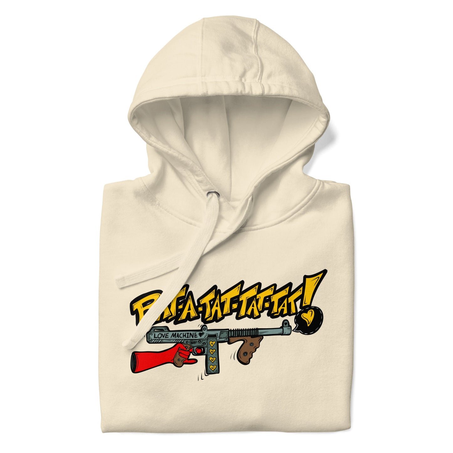 Rat - A - Tat - Tat Pop Art Love Machine Tommy Gun Unisex Hoodie - Urban Muse & Sultry Hues