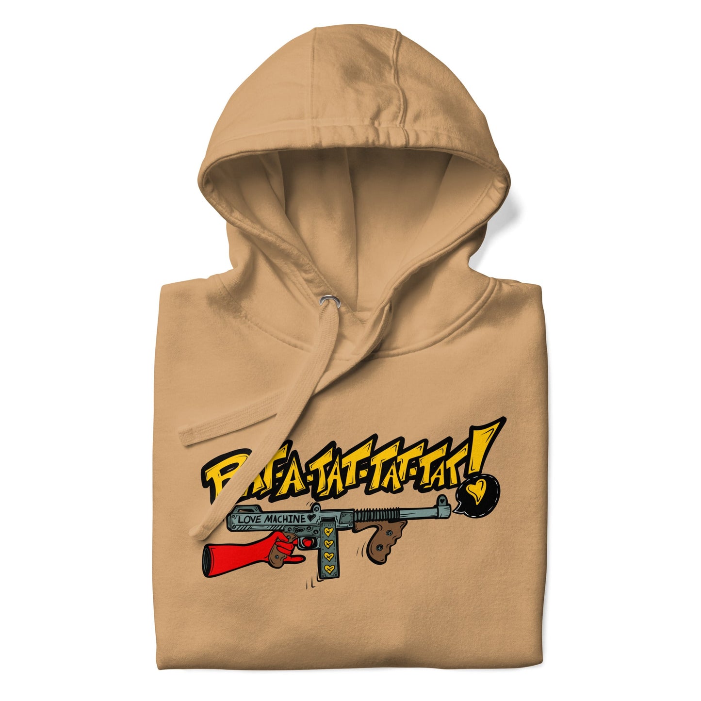 Rat - A - Tat - Tat Pop Art Love Machine Tommy Gun Unisex Hoodie - Urban Muse & Sultry Hues