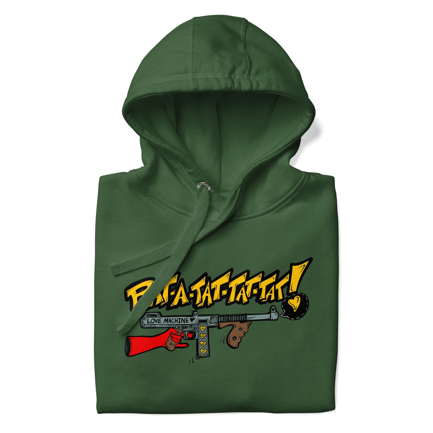 Rat - A - Tat - Tat Pop Art Love Machine Tommy Gun Unisex Hoodie - Urban Muse & Sultry Hues