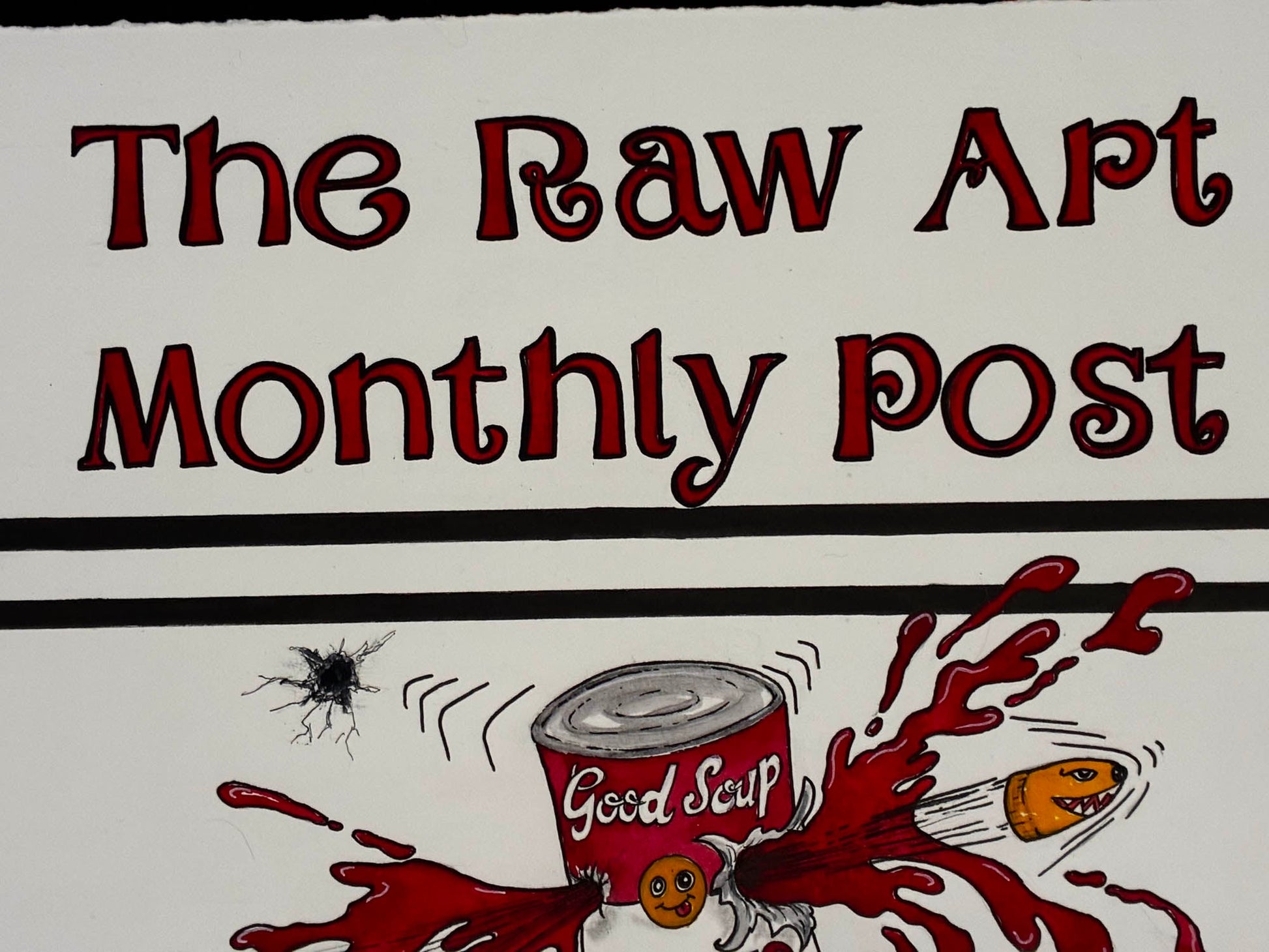 Raw Art Monthly Post Cover: Fetish Boot Kicks Warhol Soup Can – 15x19” - Urban Muse & Sultry Hues