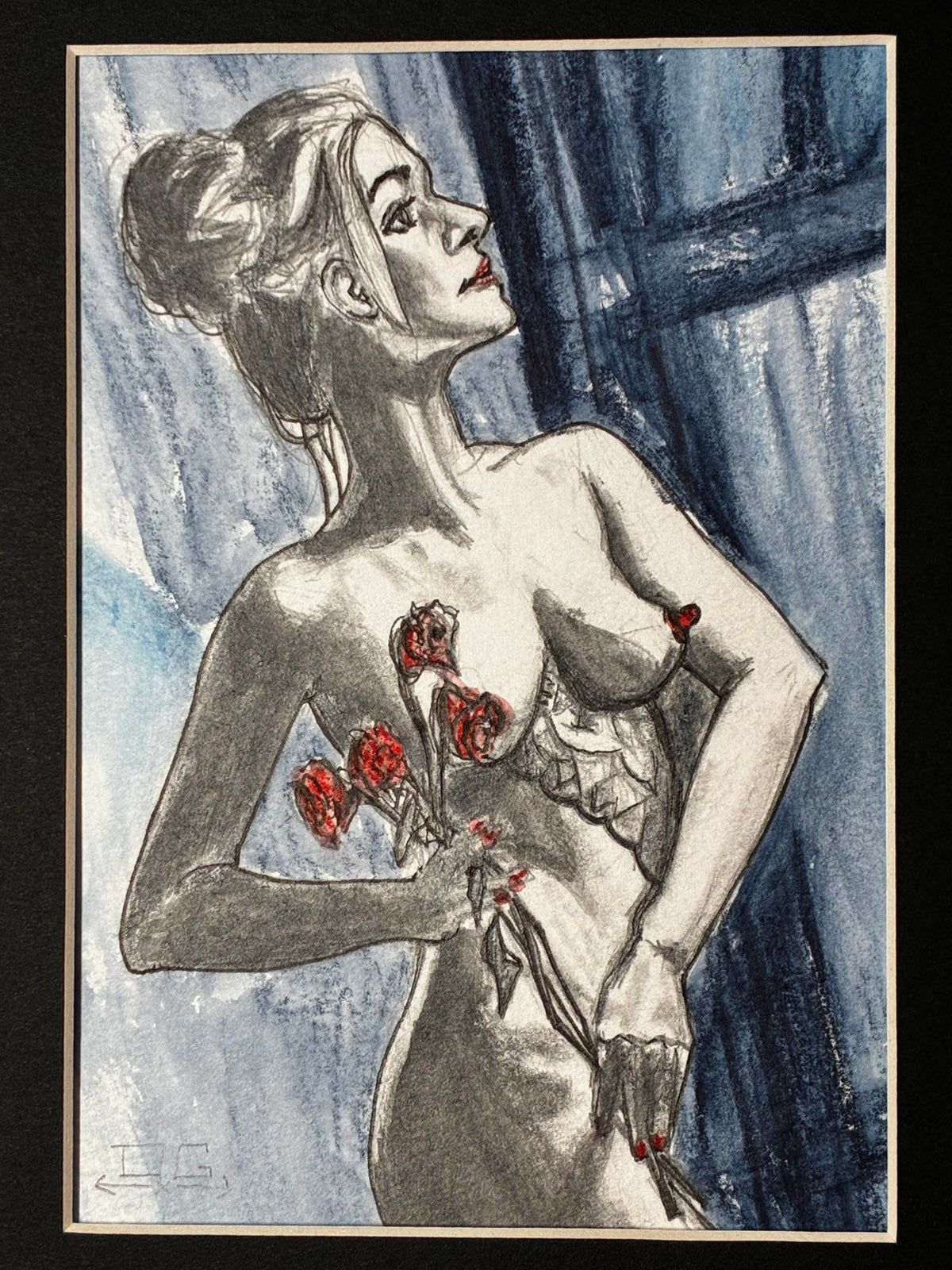 Roses & Moonlight – Elegant Nude with Flowers Watercolor – 5x7” - Urban Muse & Sultry Hues