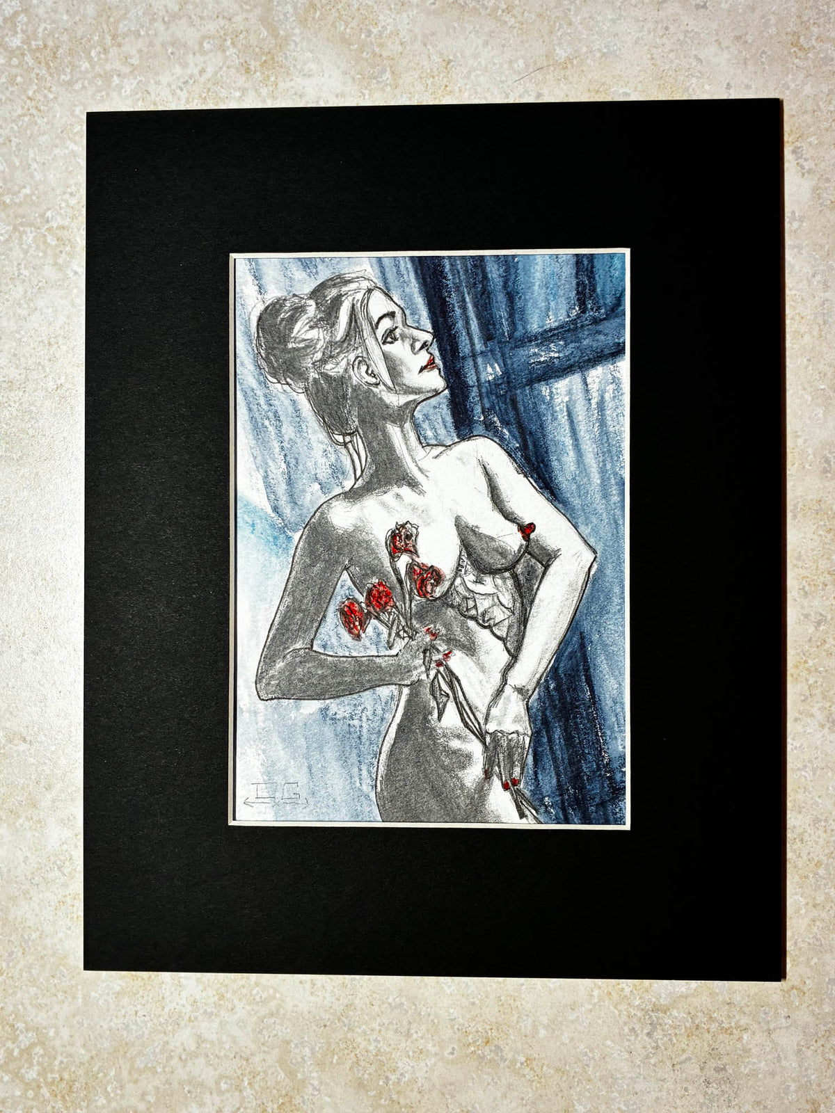Roses & Moonlight – Elegant Nude with Flowers Watercolor – 5x7” - Urban Muse & Sultry Hues