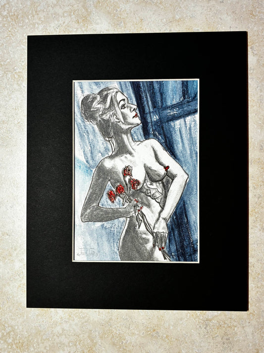 Roses & Moonlight – Elegant Nude with Flowers Watercolor – 5x7” - Urban Muse & Sultry Hues