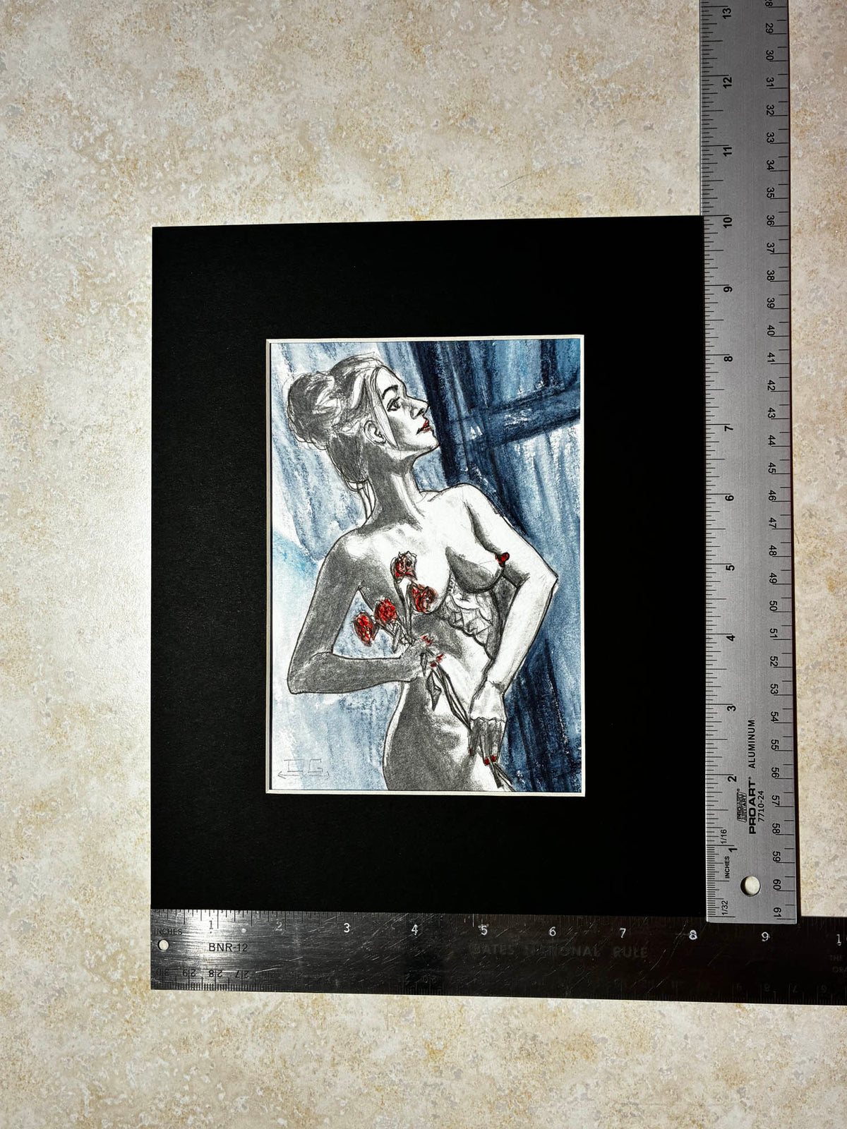 Roses & Moonlight – Elegant Nude with Flowers Watercolor – 5x7” - Urban Muse & Sultry Hues