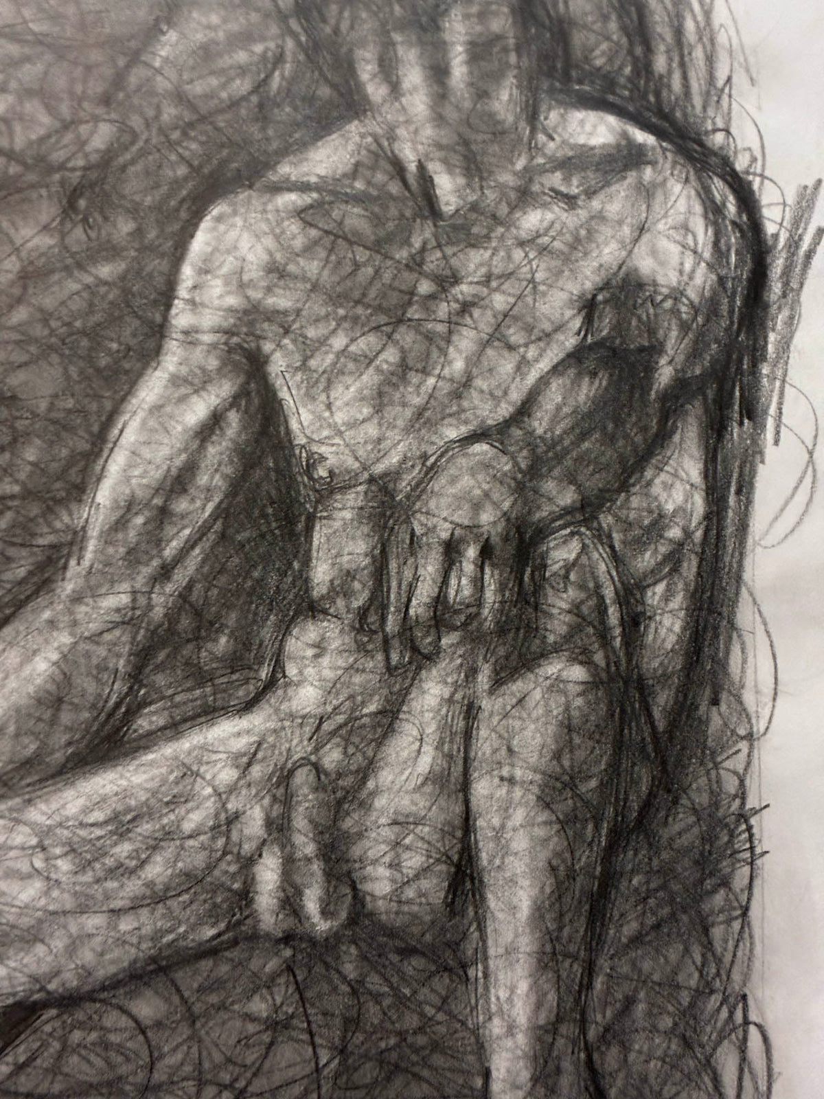 Seated Male Nude – Elegant Pencil Drawing from Life Session – 11x14” - Urban Muse & Sultry Hues